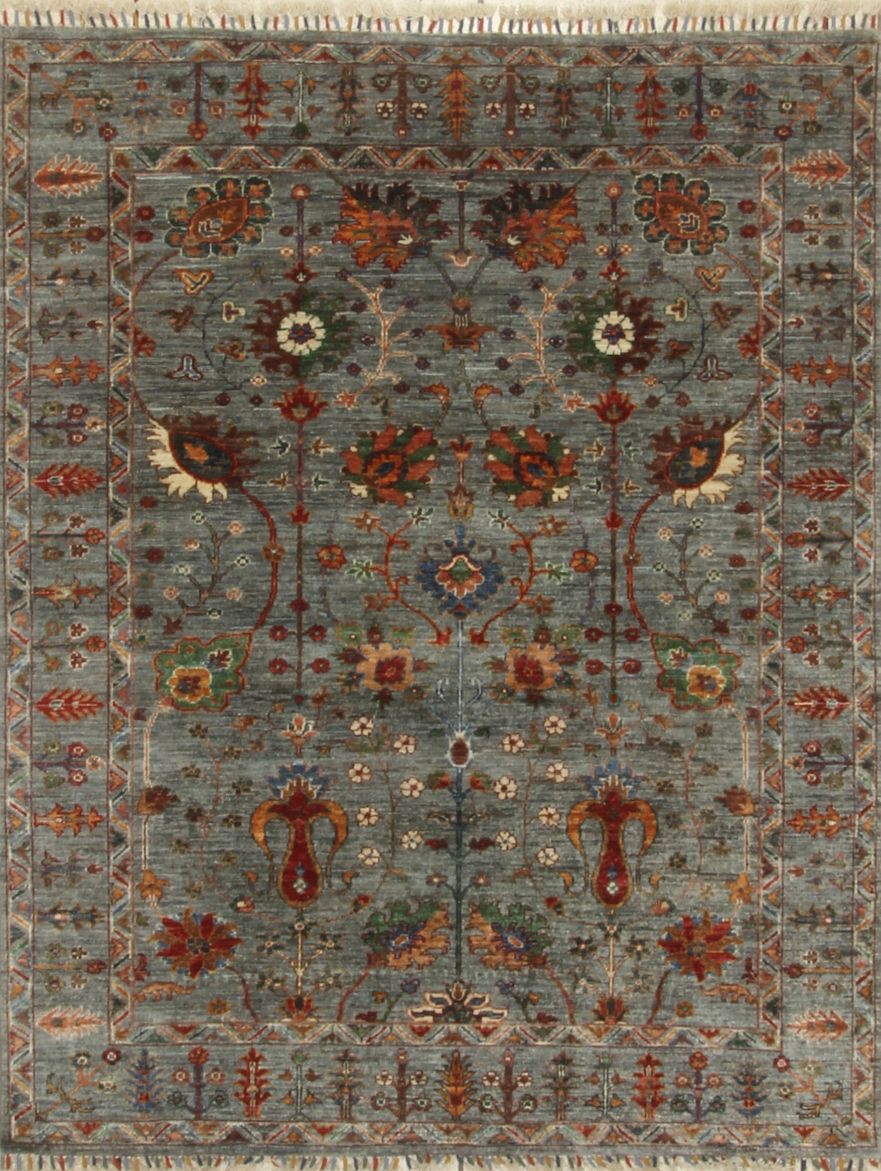 5x7 Waziri Blueish Gray Afghan Hand knotted Oriental Rug