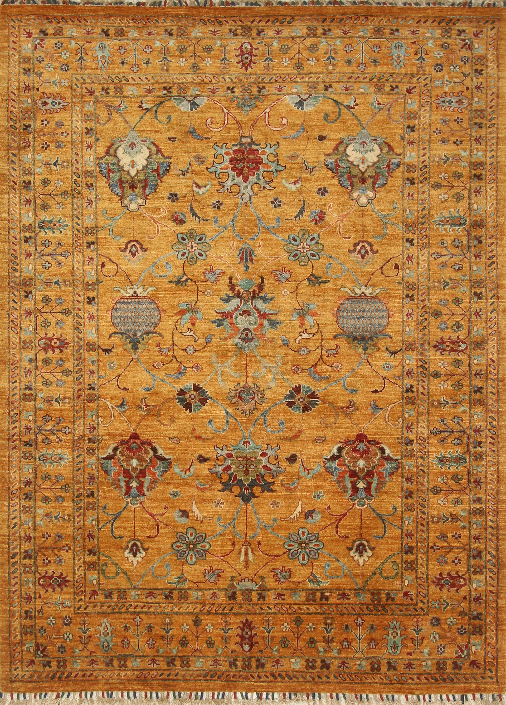 5x7 Orange Waziri Afghan Hand knotted Wool Oriental Rug