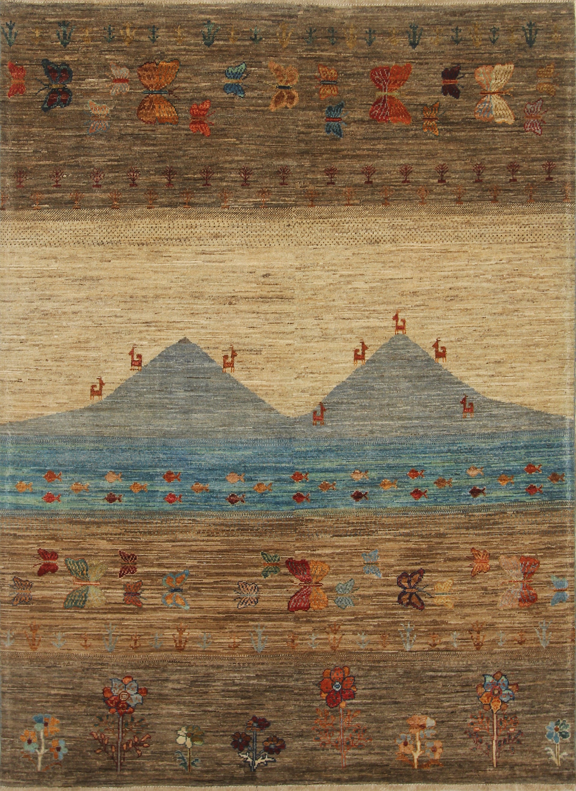 5x7 Gray Gabbeh Landscape Hand-Knotted Afghan Wool Rug