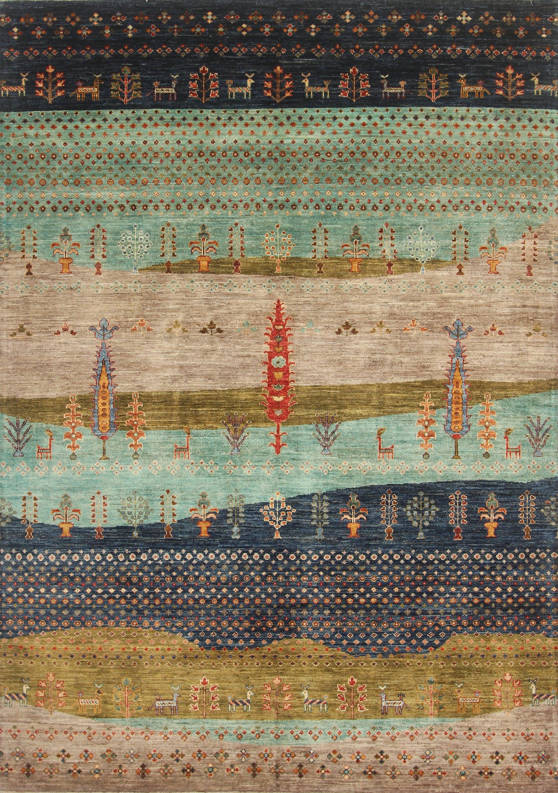 6x8 Blue Gabbeh Hand-Knotted Afghan Wool Tree of Life Rug