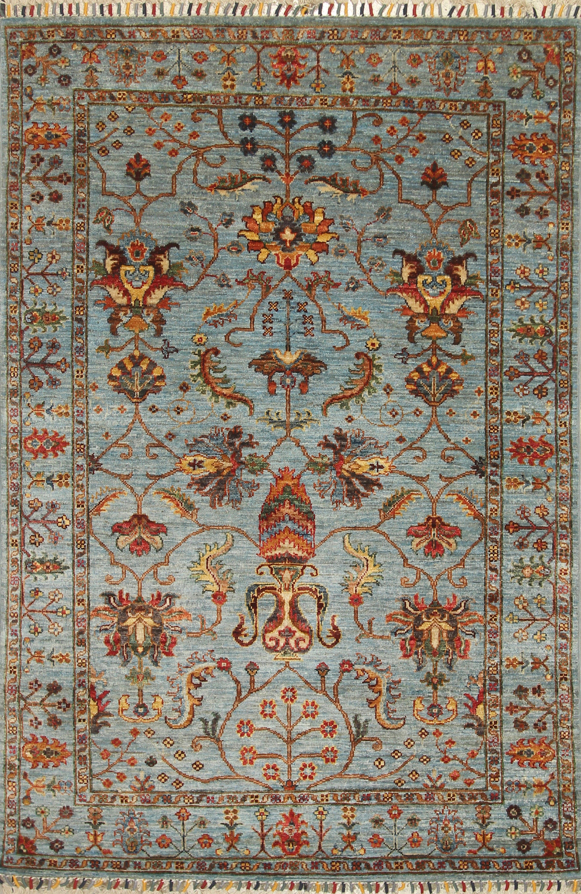 4x6 Blue Waziri Afghan Hand knotted Wool Rug - Yildiz Rugs