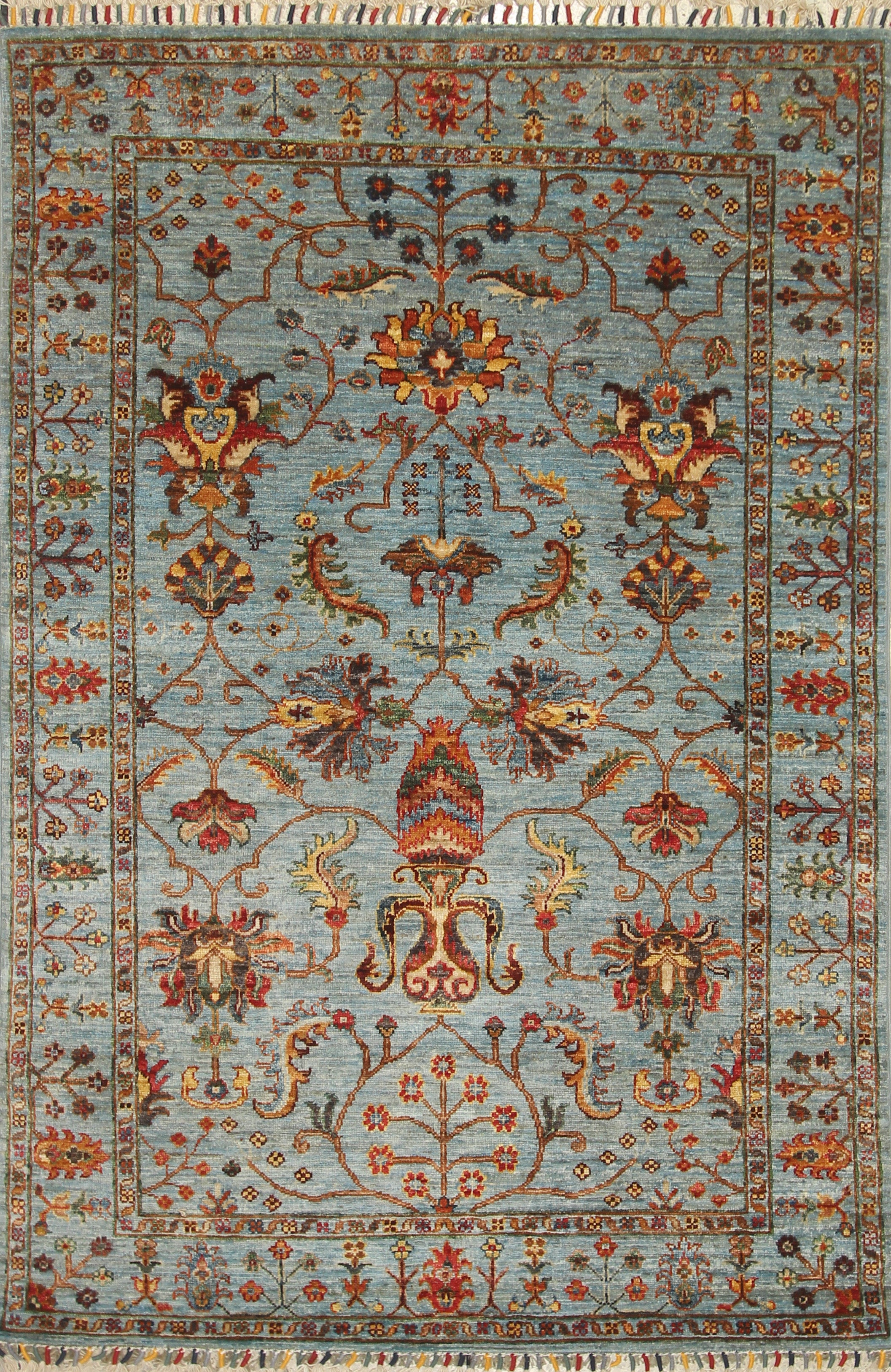 4x6 Blue Waziri Afghan Hand knotted Wool Rug - Yildiz Rugs