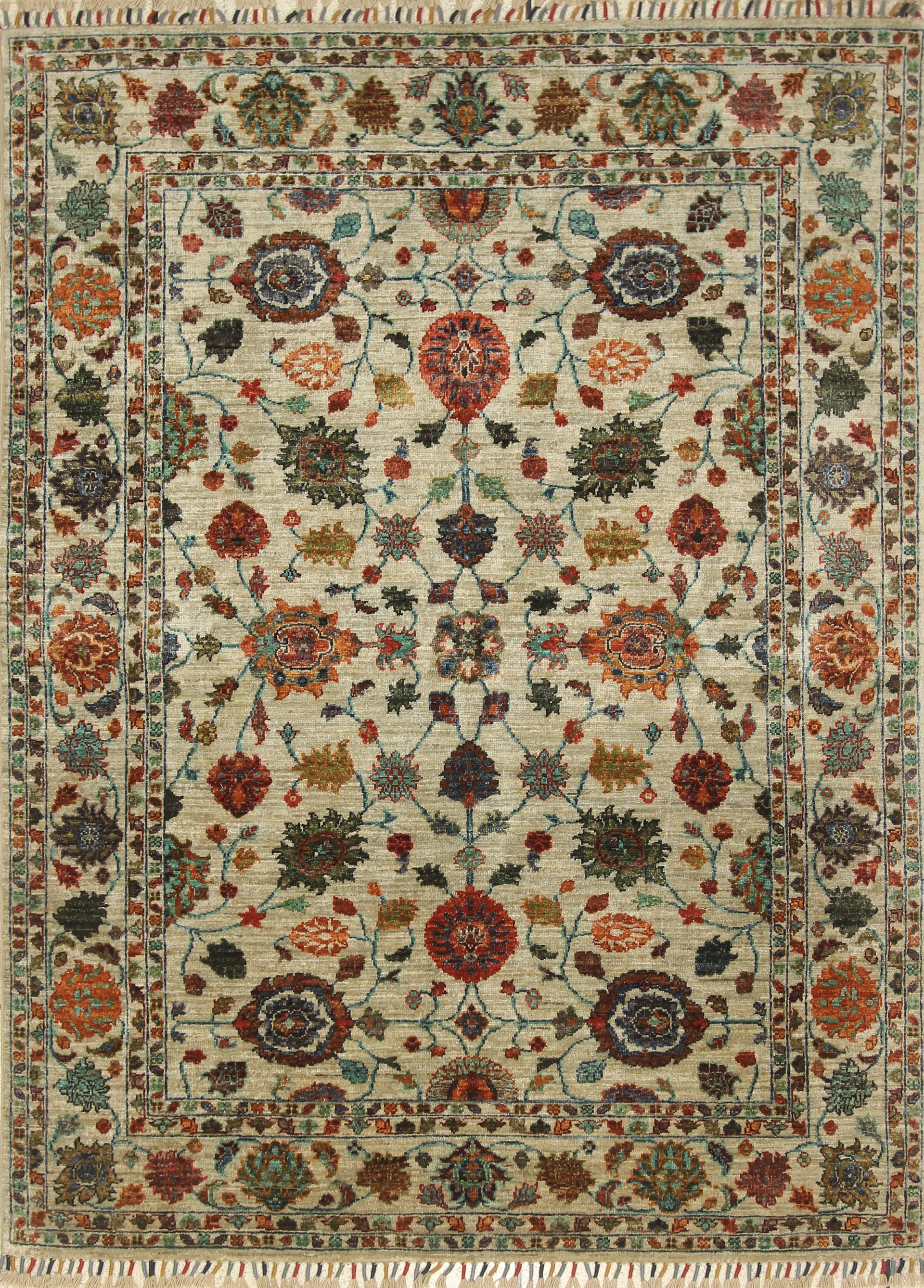 5x7 Green Waziri Hand-Knotted Afghan Oriental Rug - Yildiz Rugs