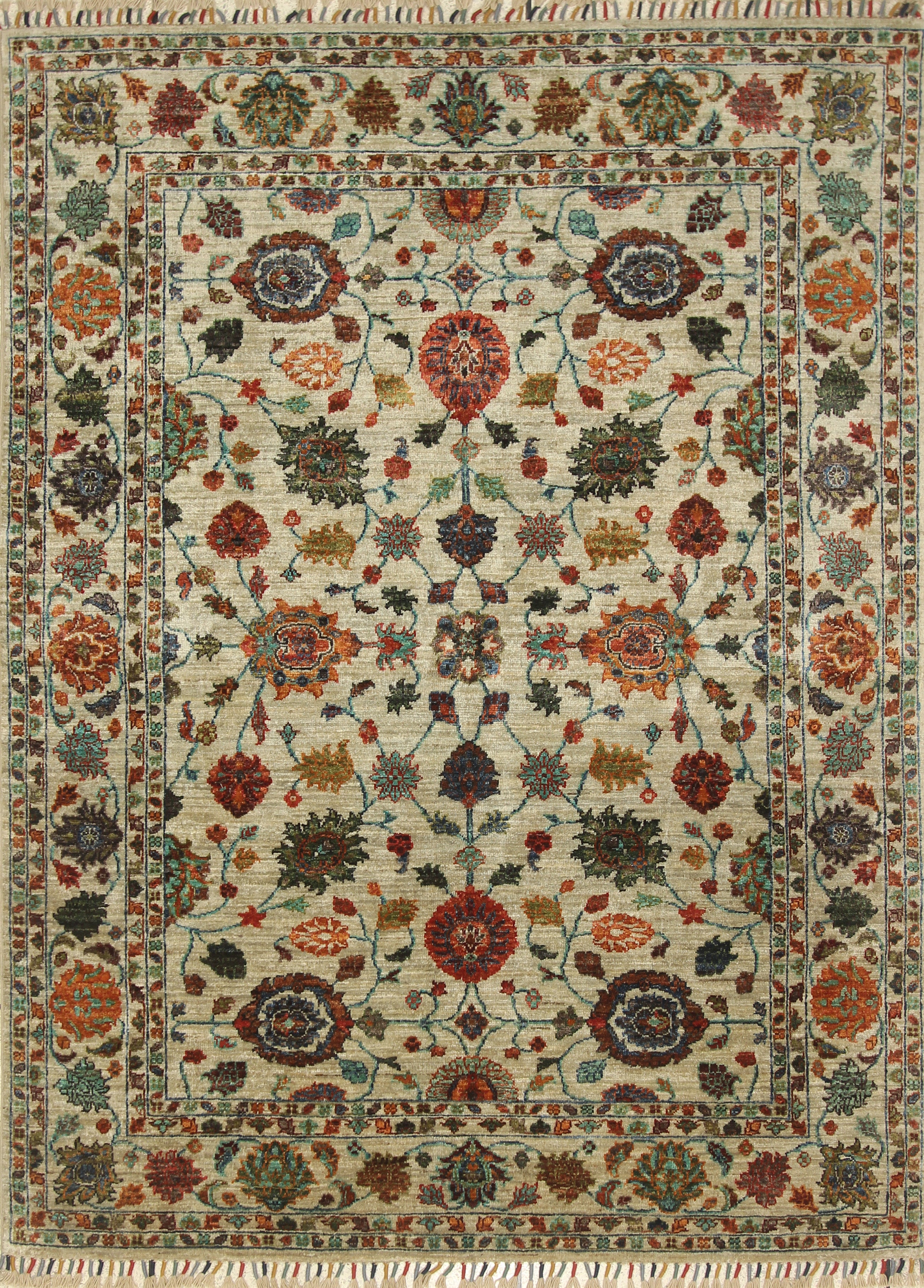 5x7 Green Waziri Hand-Knotted Afghan Oriental Rug - Yildiz Rugs