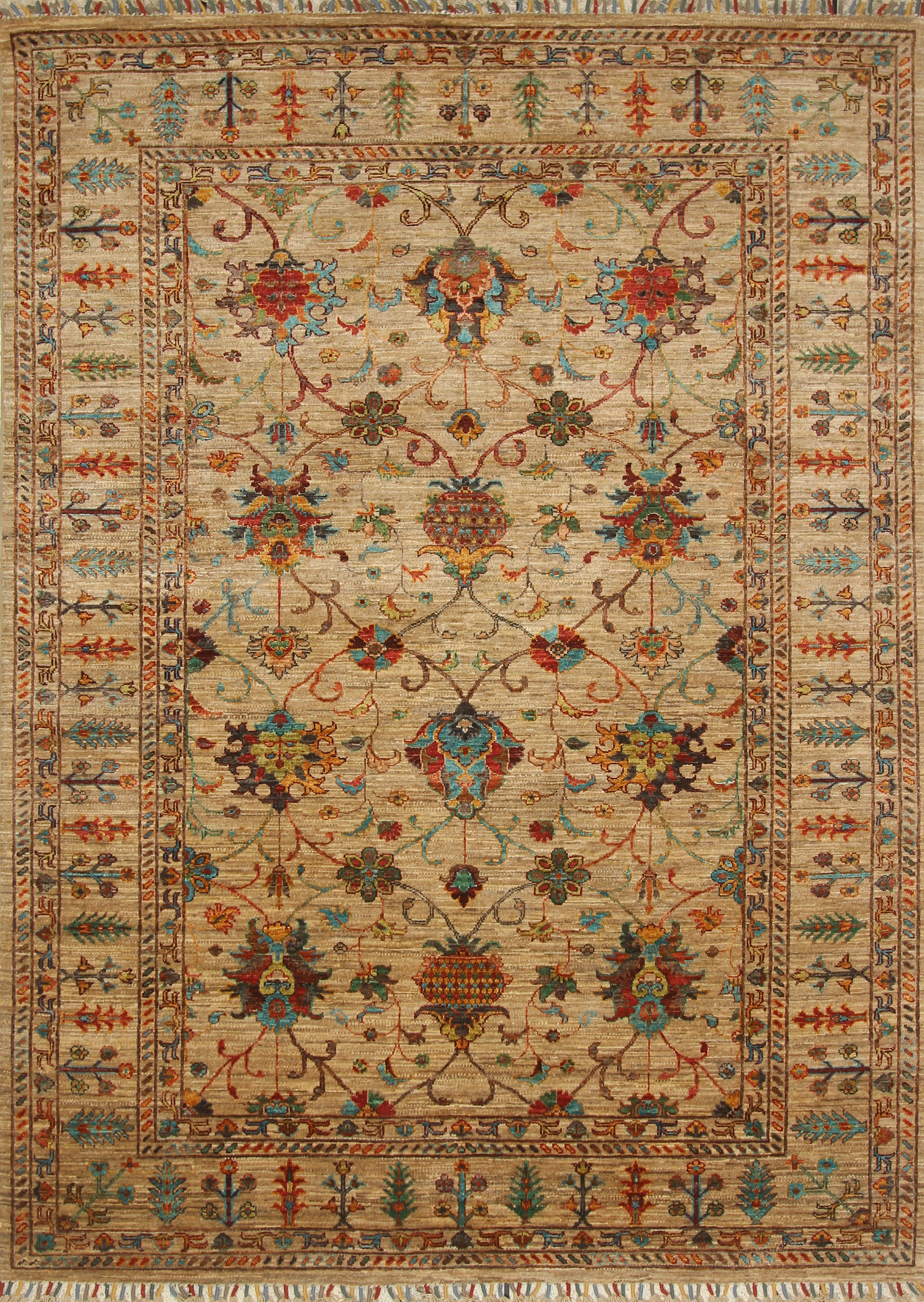 6x8 Beige Waziri Afghan Hand Knotted Oriental Rug - Yildiz Rugs