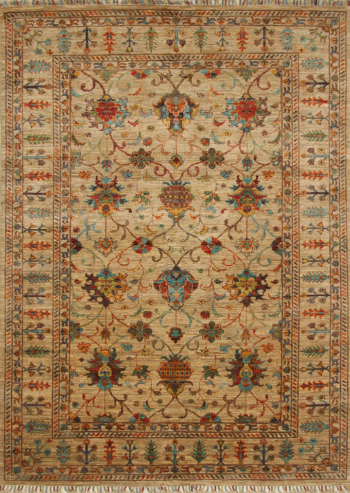 6x8 Beige Waziri Afghan Hand Knotted Oriental Rug - Yildiz Rugs