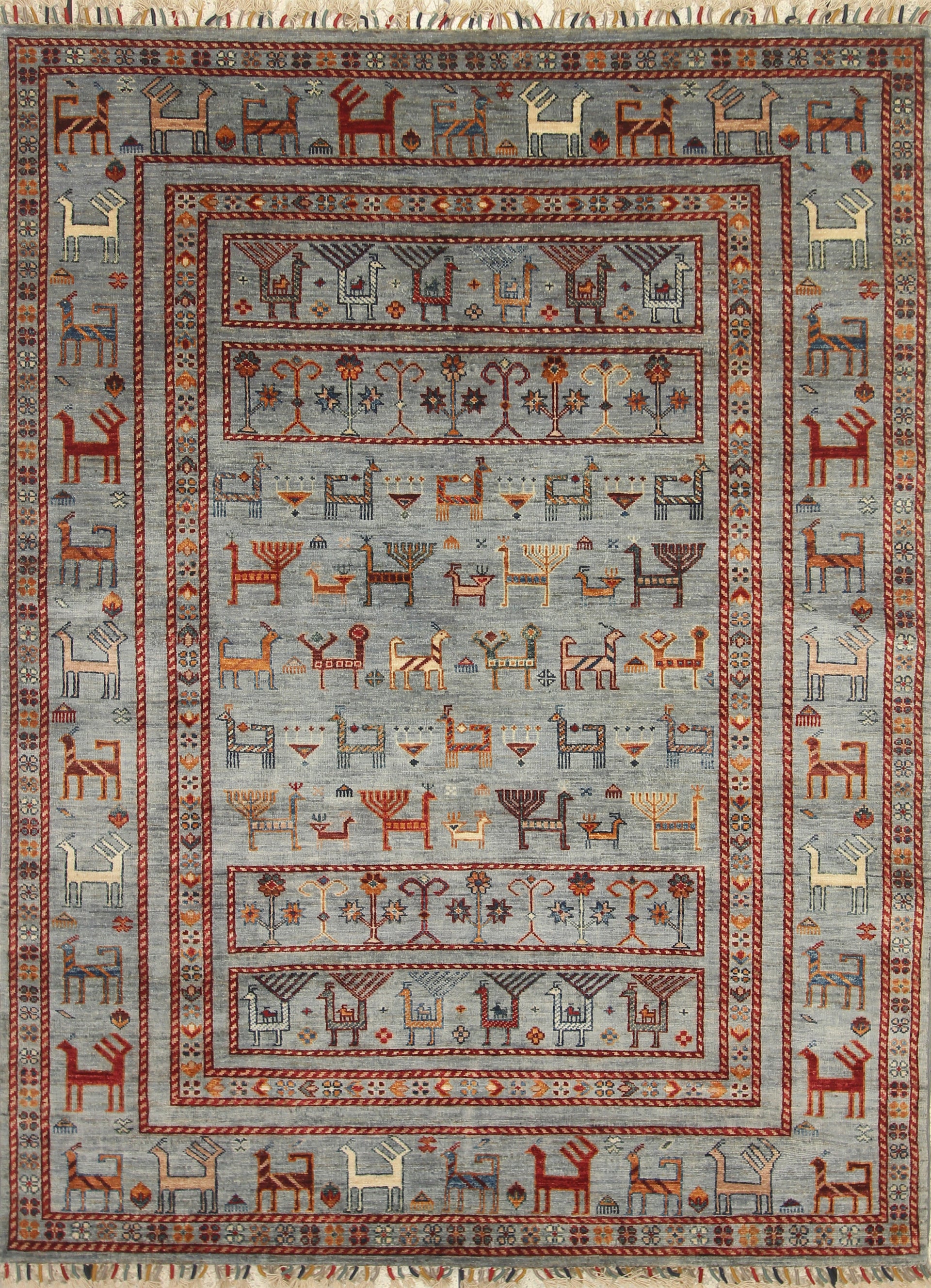 5x7 Animal Gabbeh Light Blue Afghan Hand Knotted Rug - Yildiz Rugs