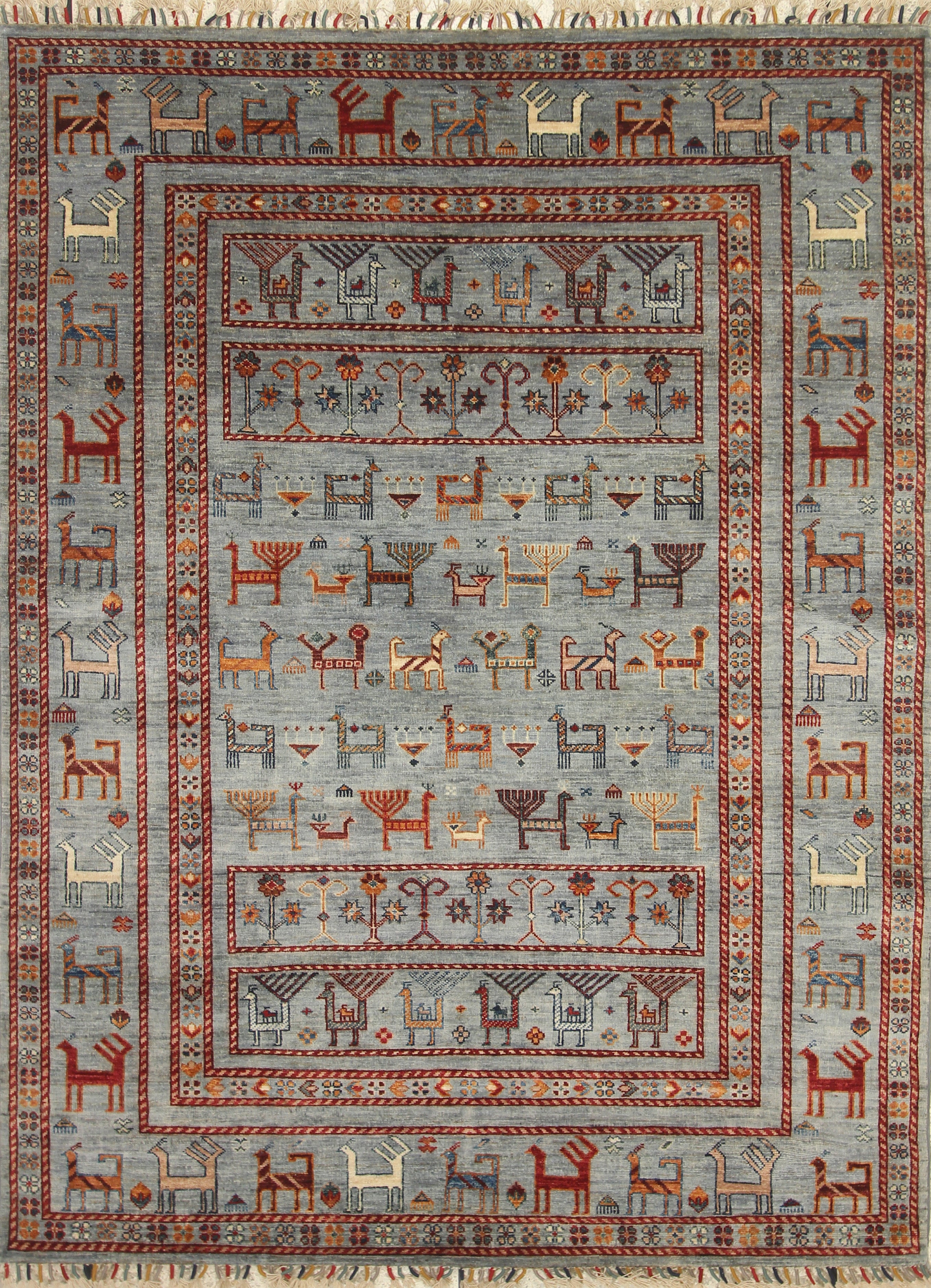 5x7 Animal Gabbeh Light Blue Afghan Hand Knotted Rug - Yildiz Rugs