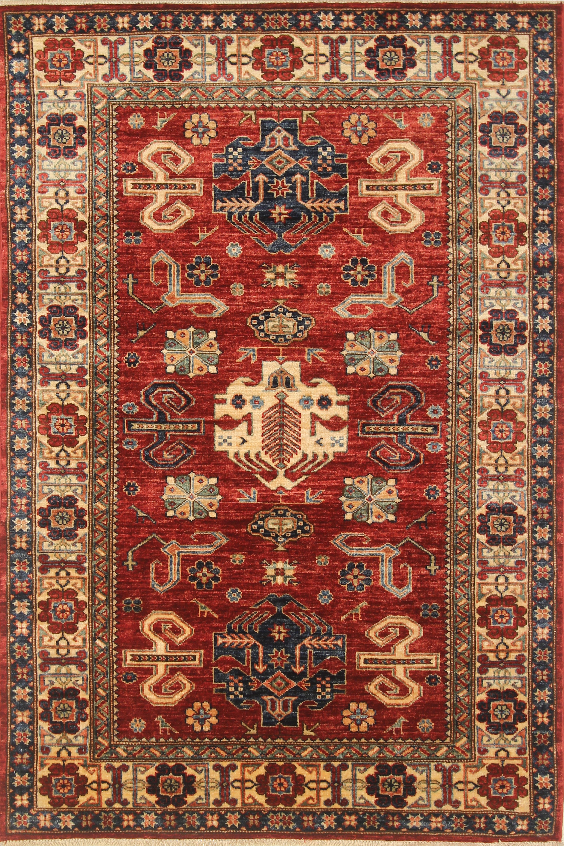 4x6 Red Kazak Hand Knotted Afghan Oriental Rug - Yildiz Rugs