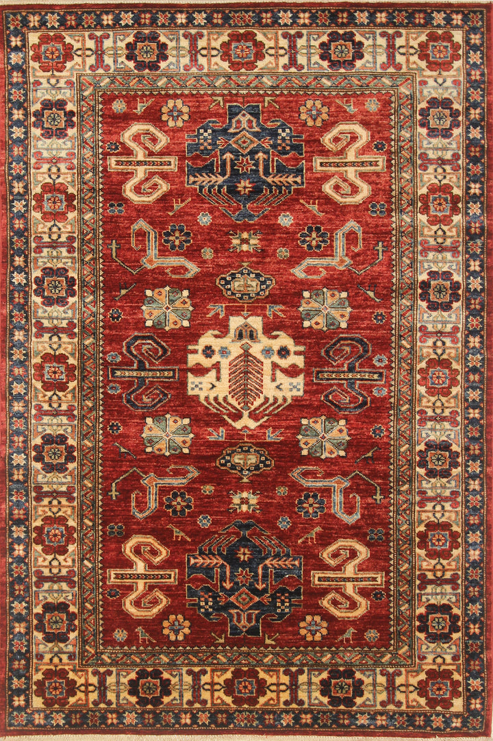 4x6 Red Kazak Hand Knotted Afghan Oriental Rug - Yildiz Rugs