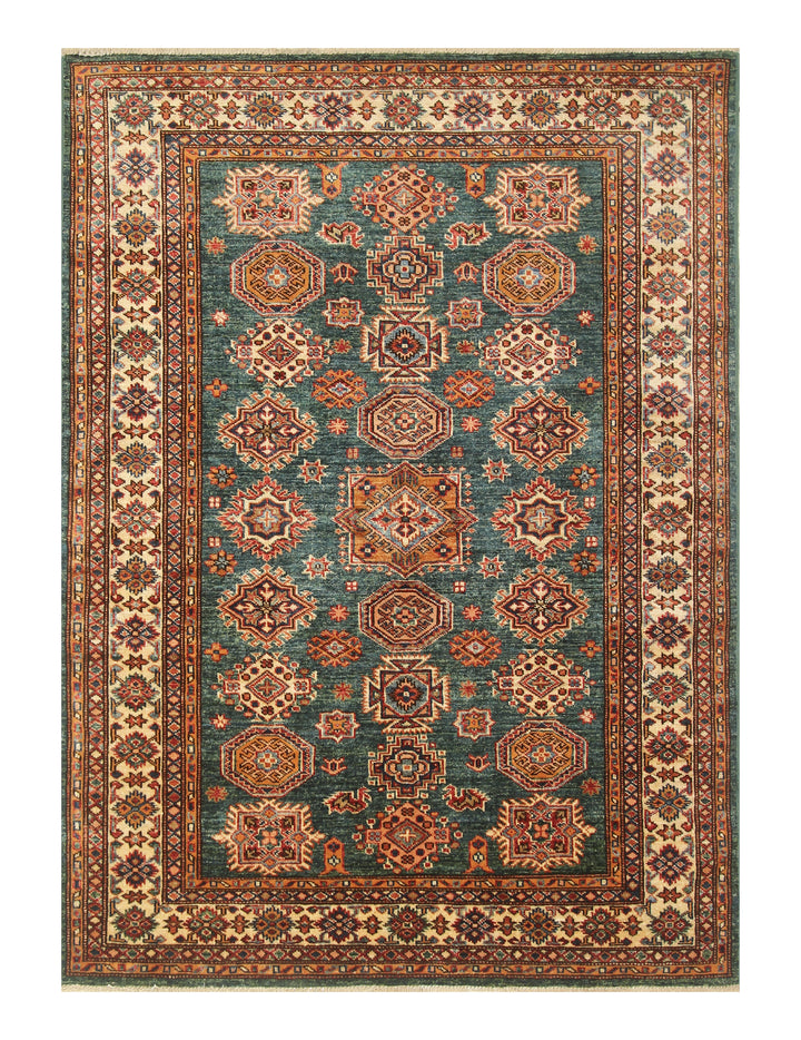 4x6 Green Kazak Hand Knotted Afghan Rug - Yildiz Rugs