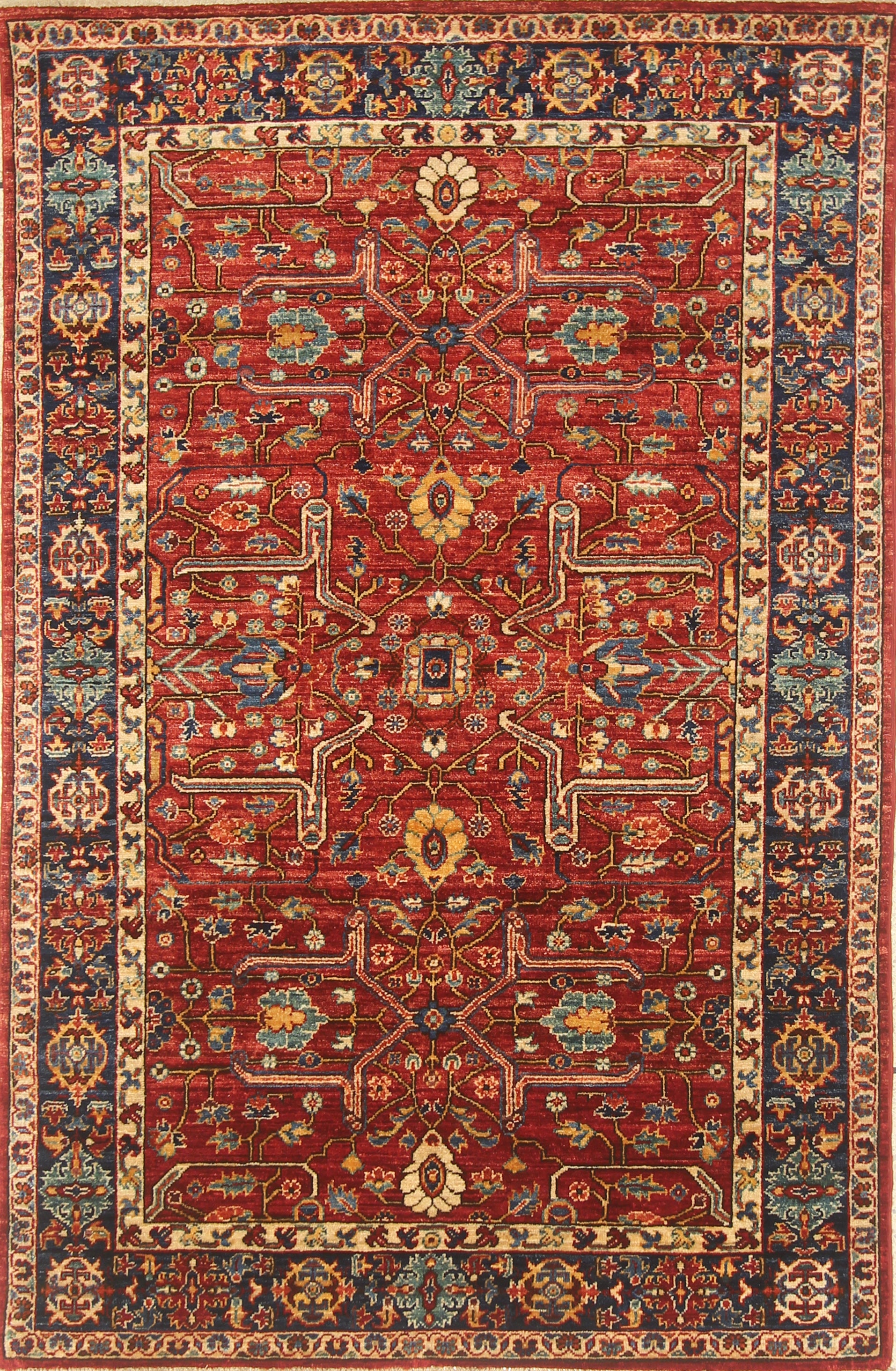 4x6 Red Bidajr Afghan Hand-Knotted Wool Oriental Rug