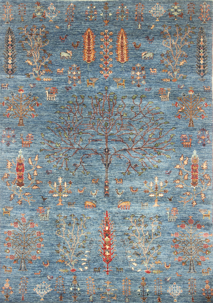 6x8 Blue Gabbeh Hand-Knotted Afghan Tree of Life Rug - Yildiz Rugs