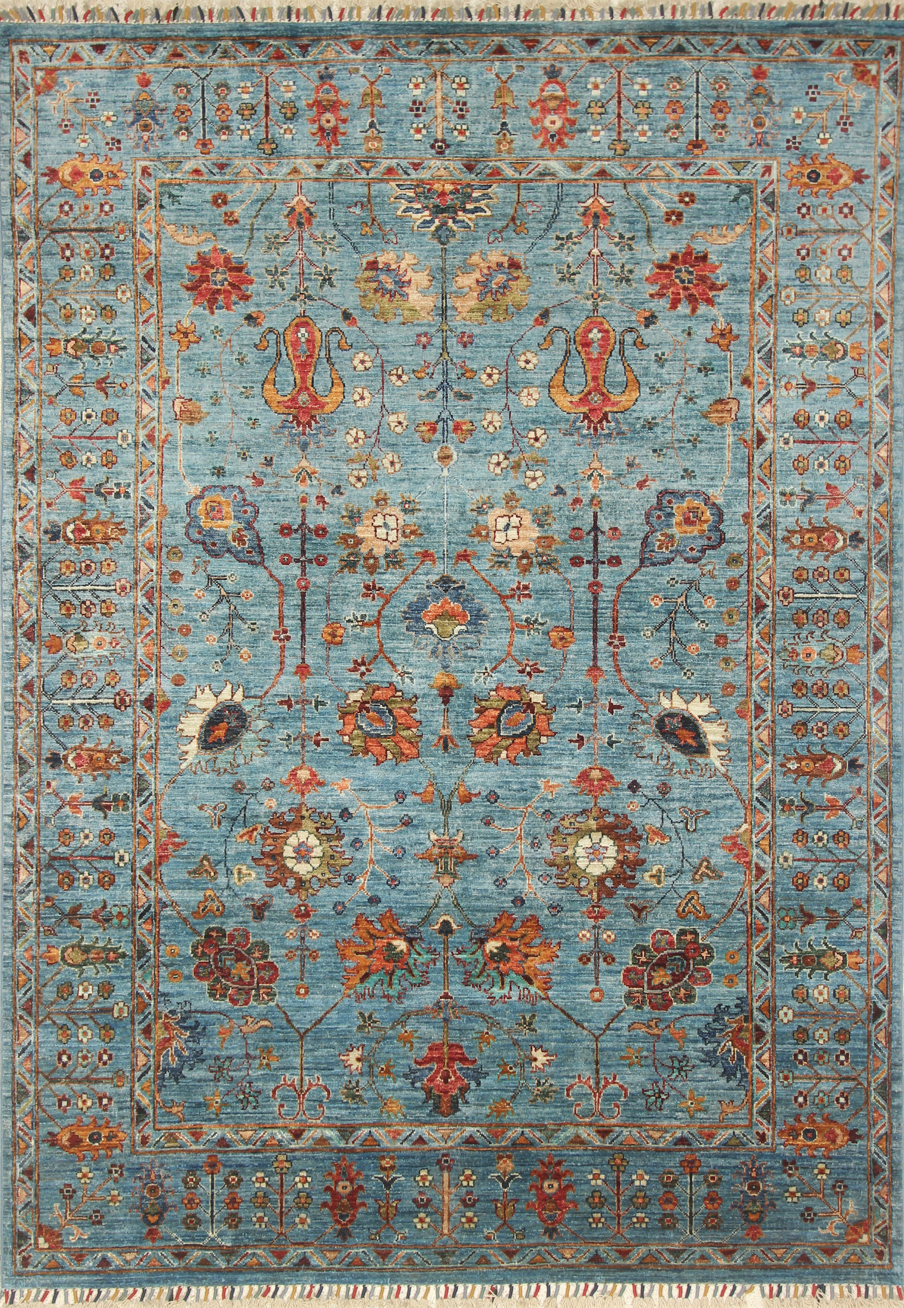 6x8 Waziri Turquoise Blue Afghan Hand Knotted Oriental Rug - Yildiz Rugs
