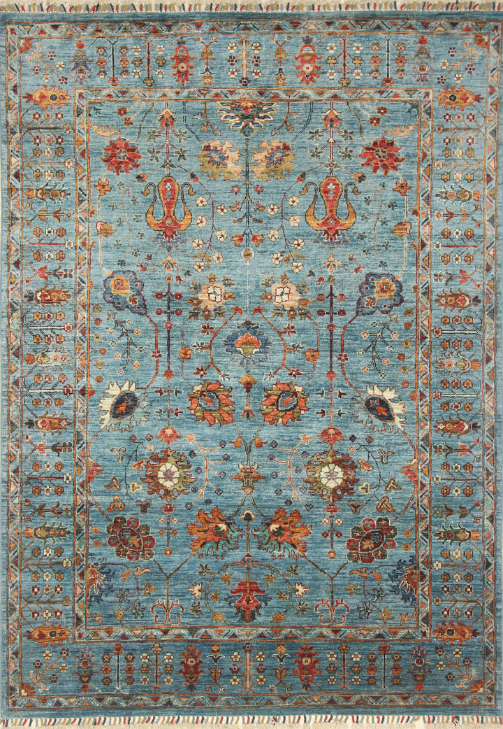 6x8 Waziri Turquoise Blue Afghan Hand Knotted Oriental Rug - Yildiz Rugs