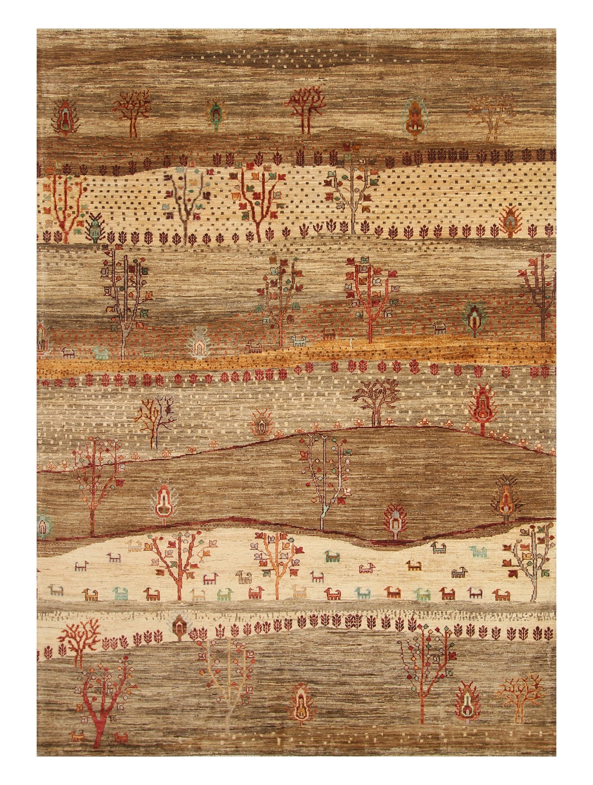 6x8 Landscape Gabbeh Beige Hand-Knotted Afghan Rug - Yildiz Rugs