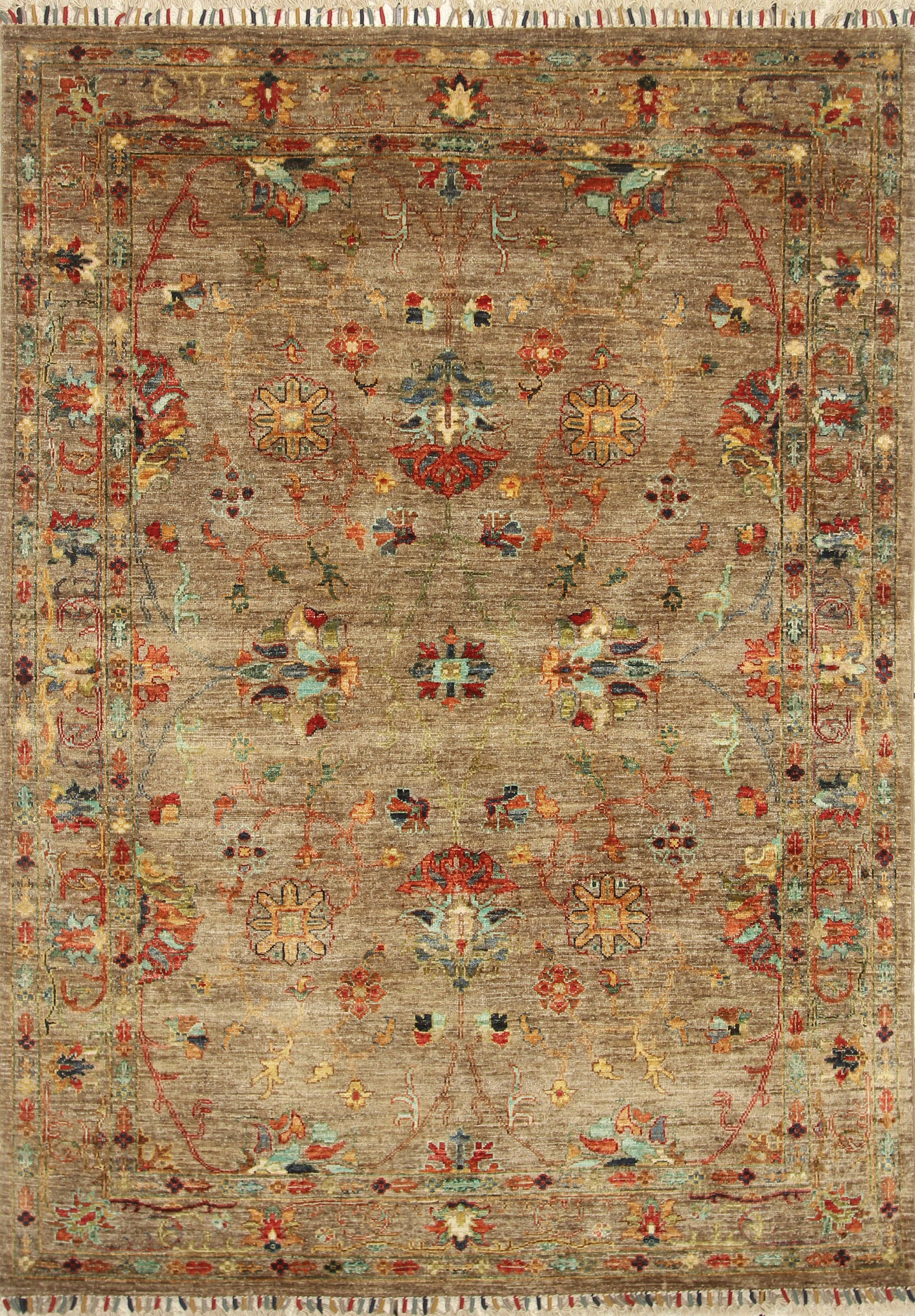 5x7 Waziri Brown Taupe Hand-Knotted Afghan Oriental Rug - Yildiz Rugs