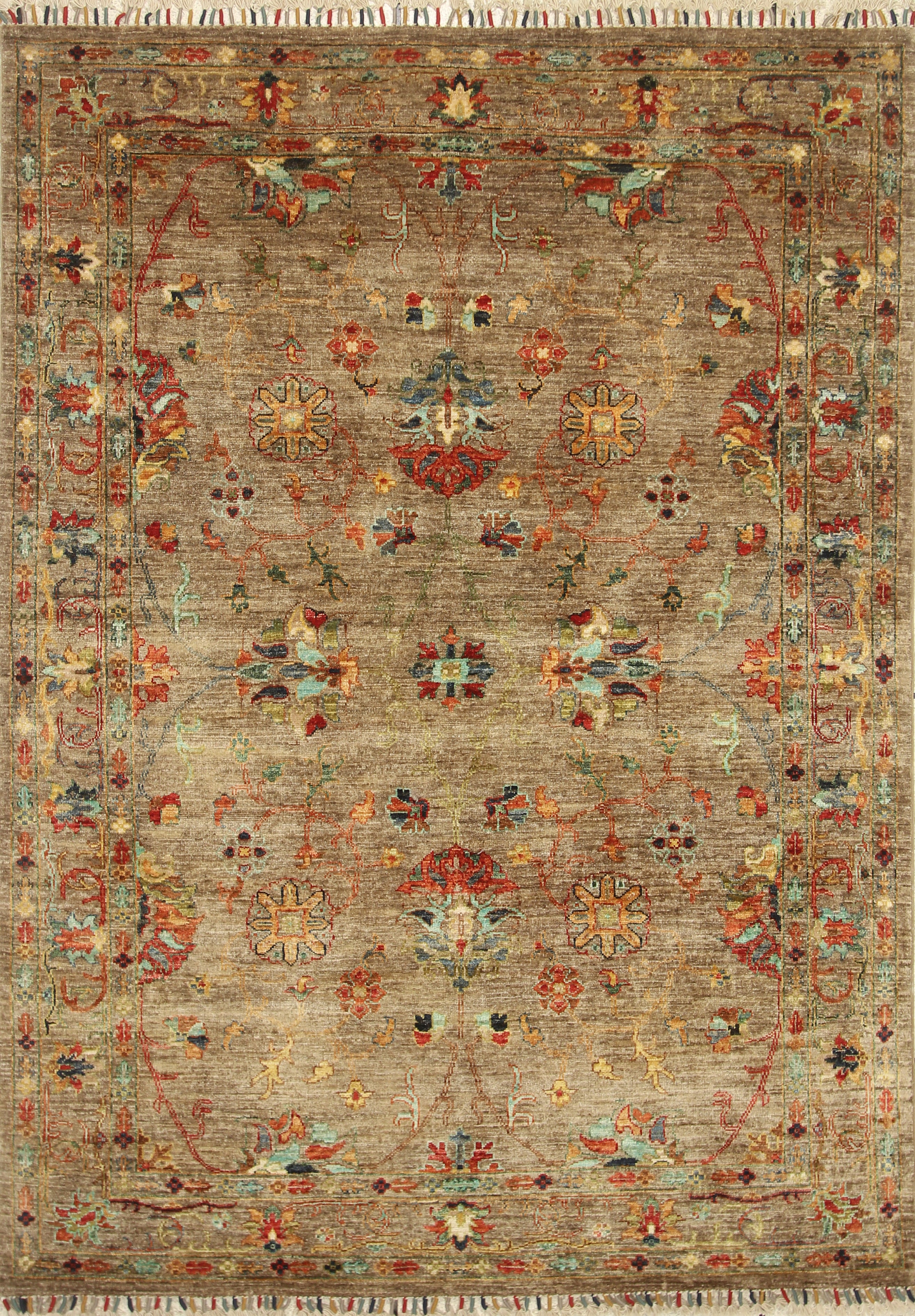 5x7 Waziri Brown Taupe Hand-Knotted Afghan Oriental Rug - Yildiz Rugs