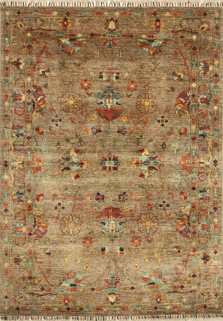 5x7 Waziri Brown Taupe Hand-Knotted Afghan Oriental Rug - Yildiz Rugs