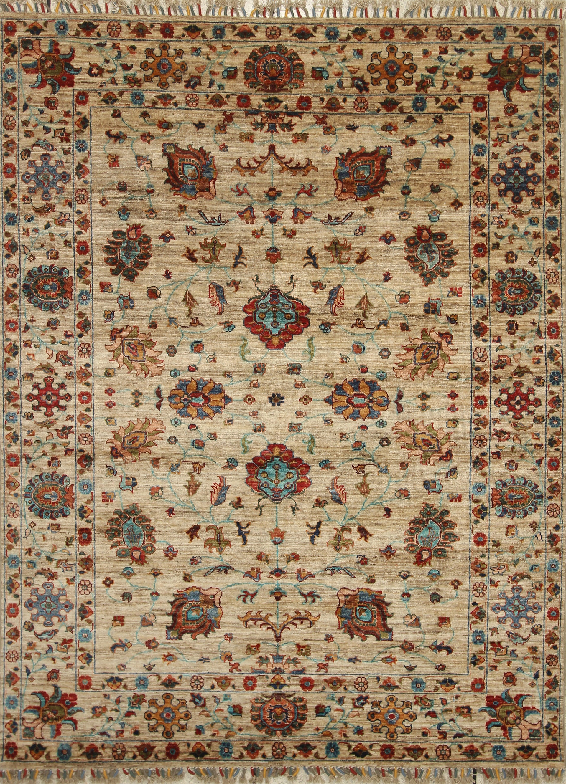 5x7 Beige Waziri Afghan Hand knotted Wool Oriental Rug - Yildiz Rugs