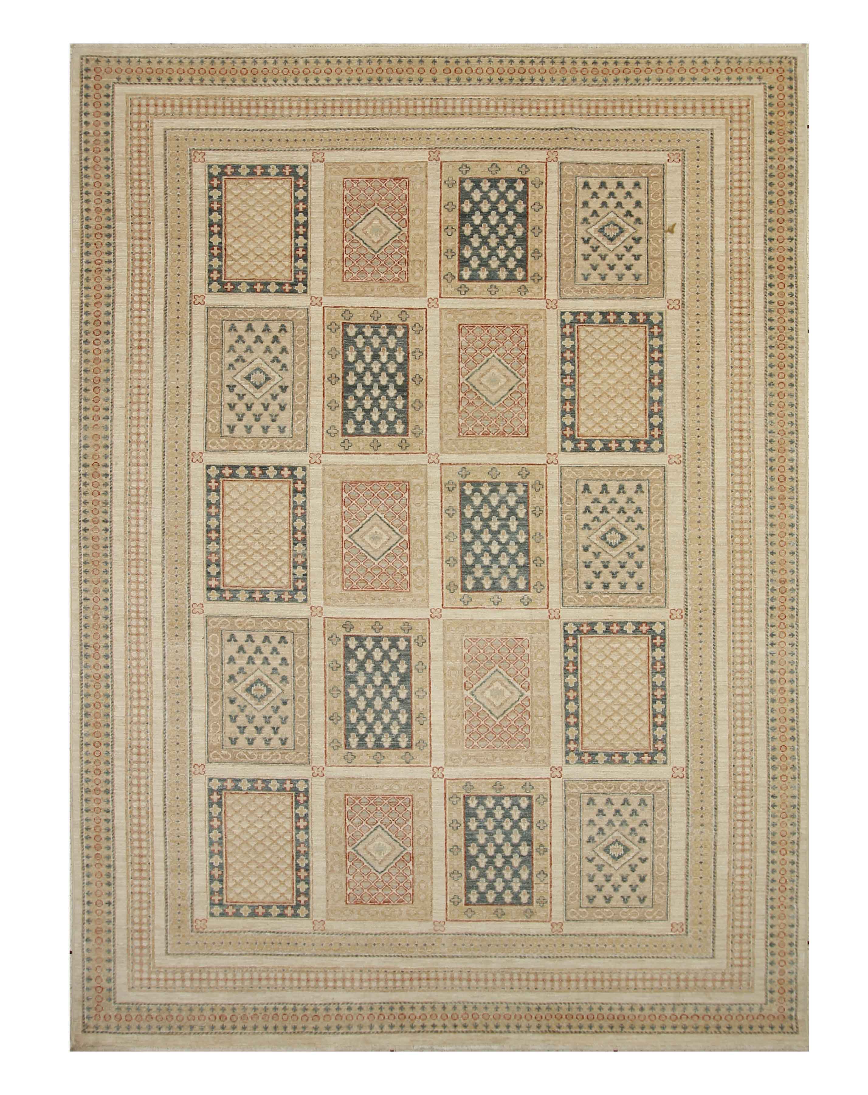 7x10 Bakhtiari Ivory Beige Afghan Hand Knotted Rug - Yildiz Rugs