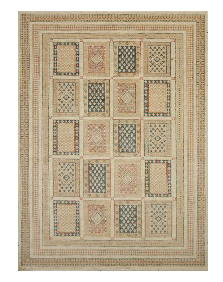 7x10 Bakhtiari Ivory Beige Afghan Hand Knotted Rug - Yildiz Rugs