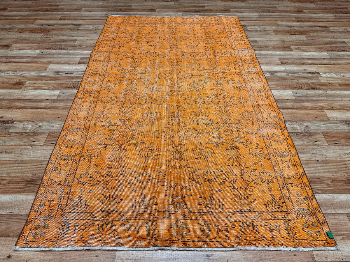 5'6"x9'3" Vintage Orange Hand-Knotted Wool Turkish Rug