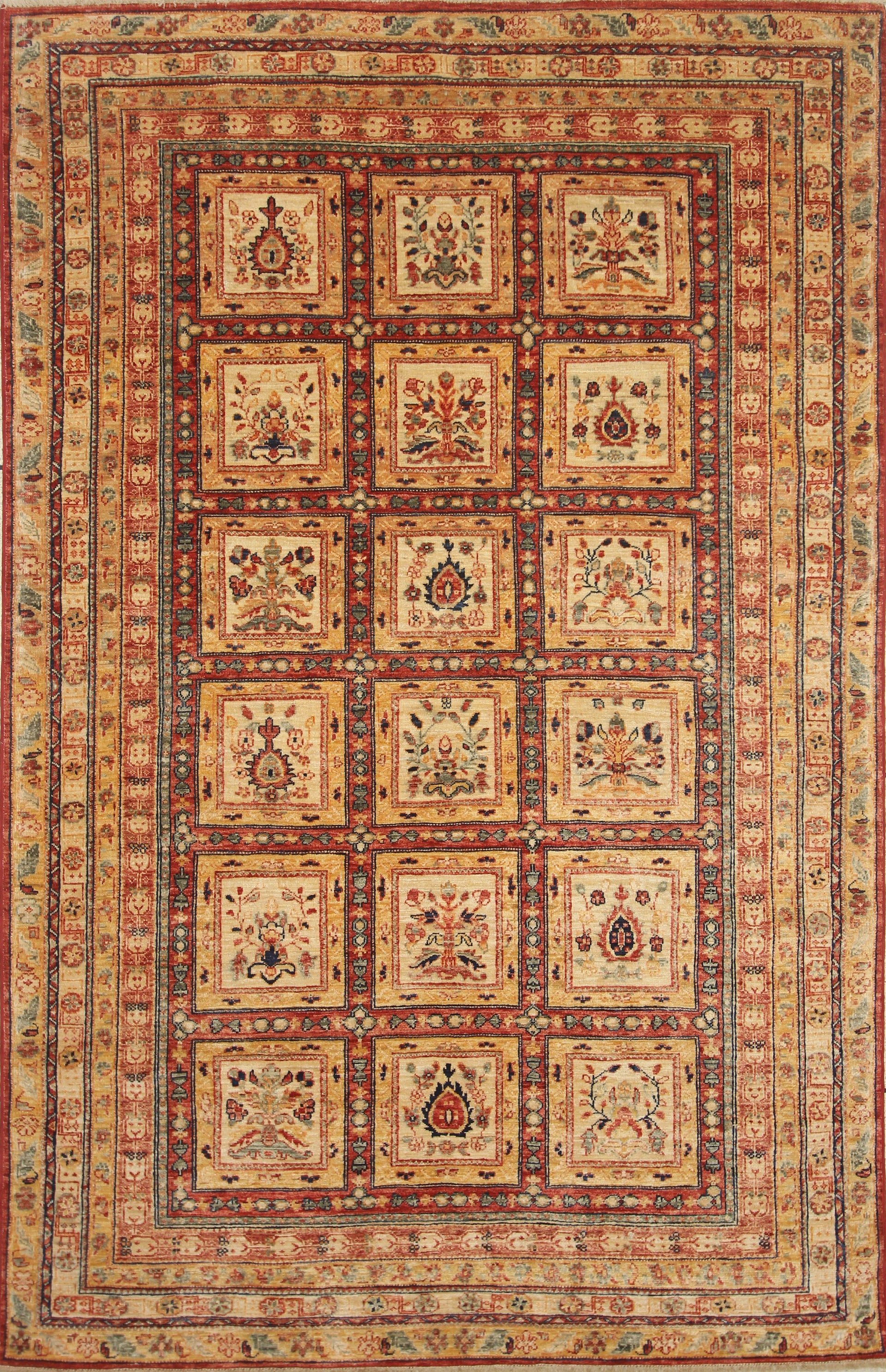 5'9"x8'7" Beige Bakhtiar Afghan Hand-Knotted Oriental Rug - Yildiz Rugs