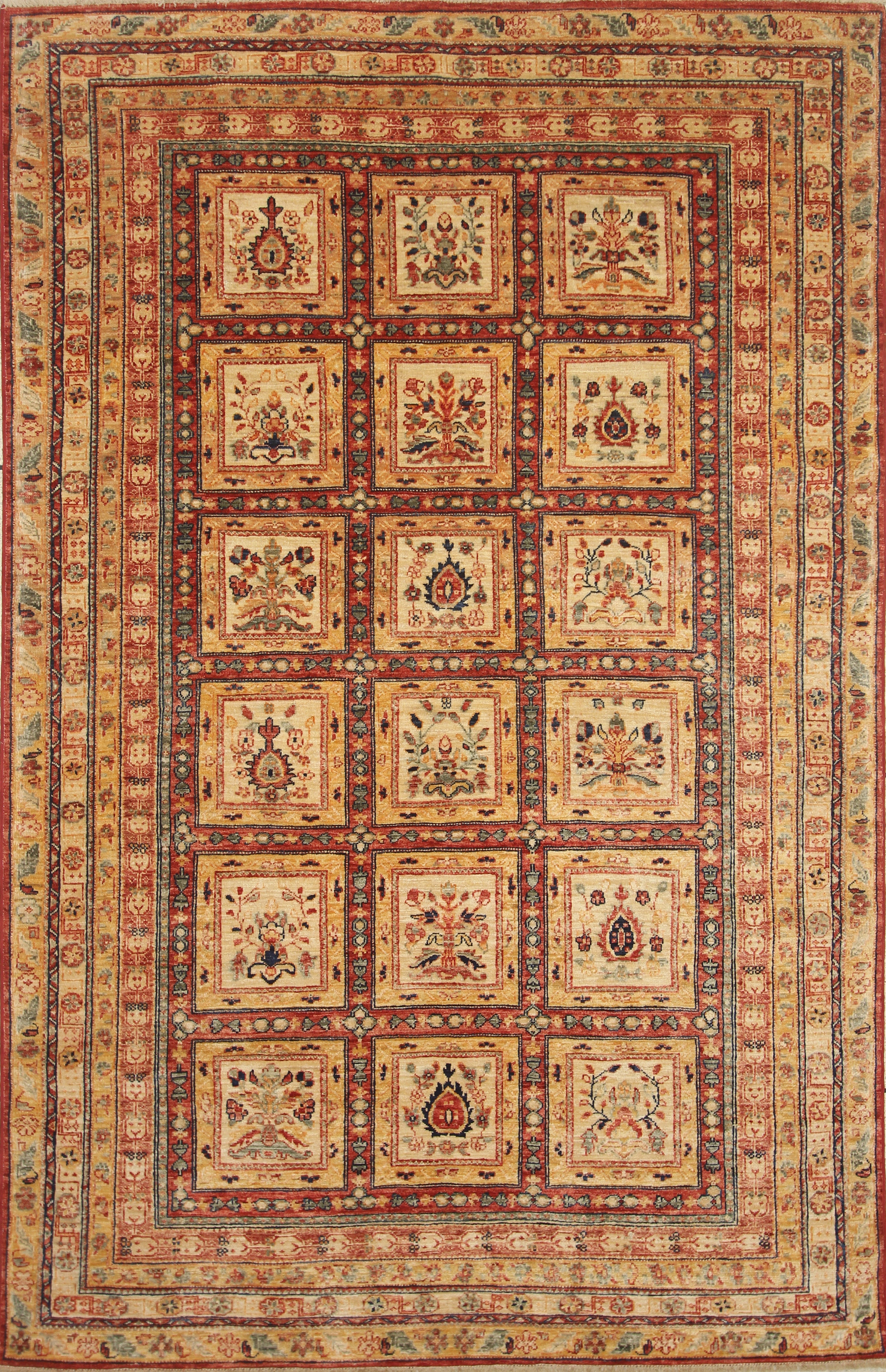 5'9"x8'7" Beige Bakhtiar Afghan Hand-Knotted Oriental Rug - Yildiz Rugs
