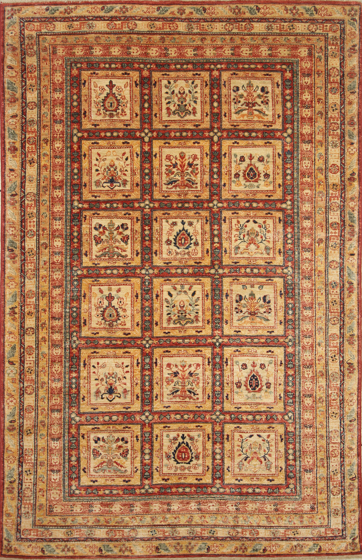 5'9"x8'7" Beige Bakhtiar Afghan Hand-Knotted Oriental Rug - Yildiz Rugs