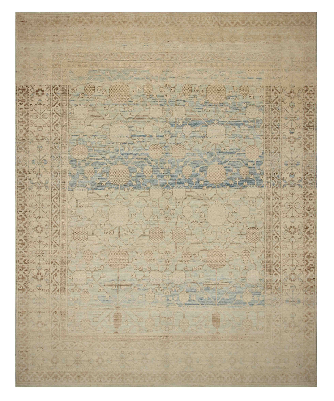 9x11 Vintage Khotan Muted Faded Beige Blue Afghan Hand knotted Rug - Yildiz Rugs