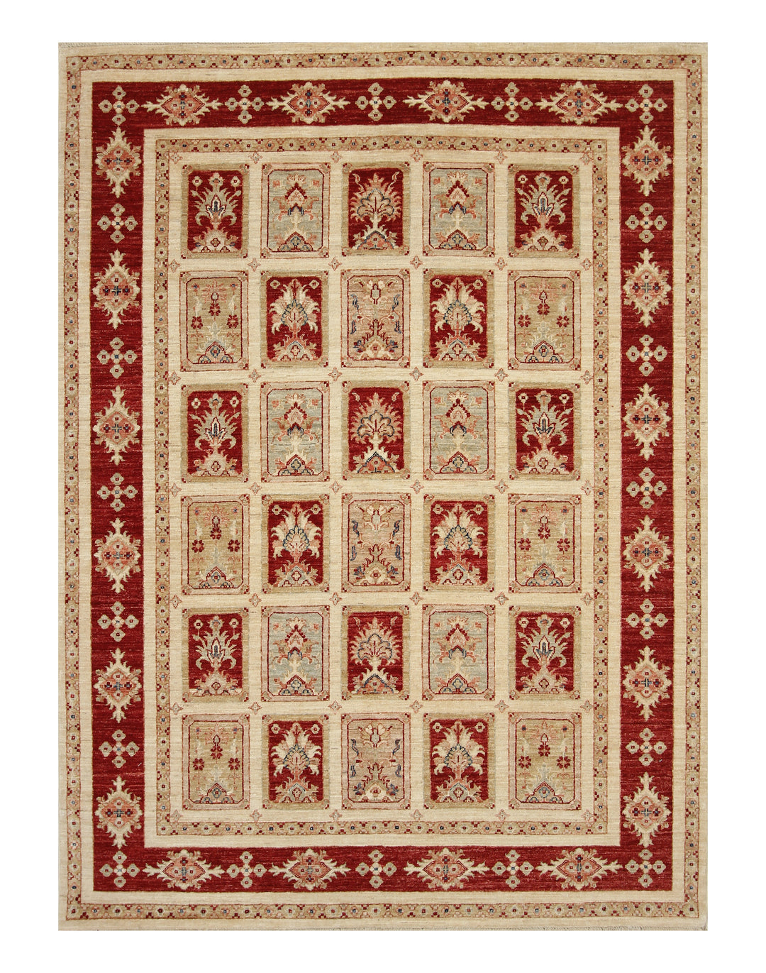 6x8 Beige Red Vintage Bakhtiari Afghan Hand Knotted Oriental Rug - Yildiz Rugs