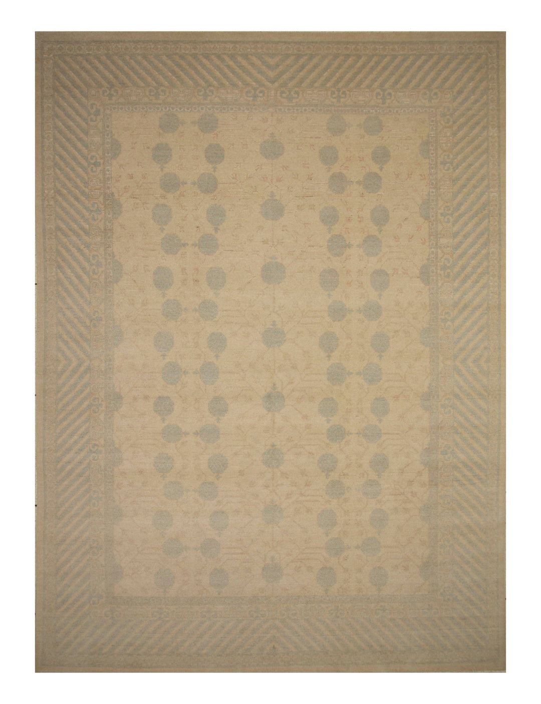 9x12 Beige Vintage Khotan Afghan Hand knotted geometric Rug - Yildiz Rugs