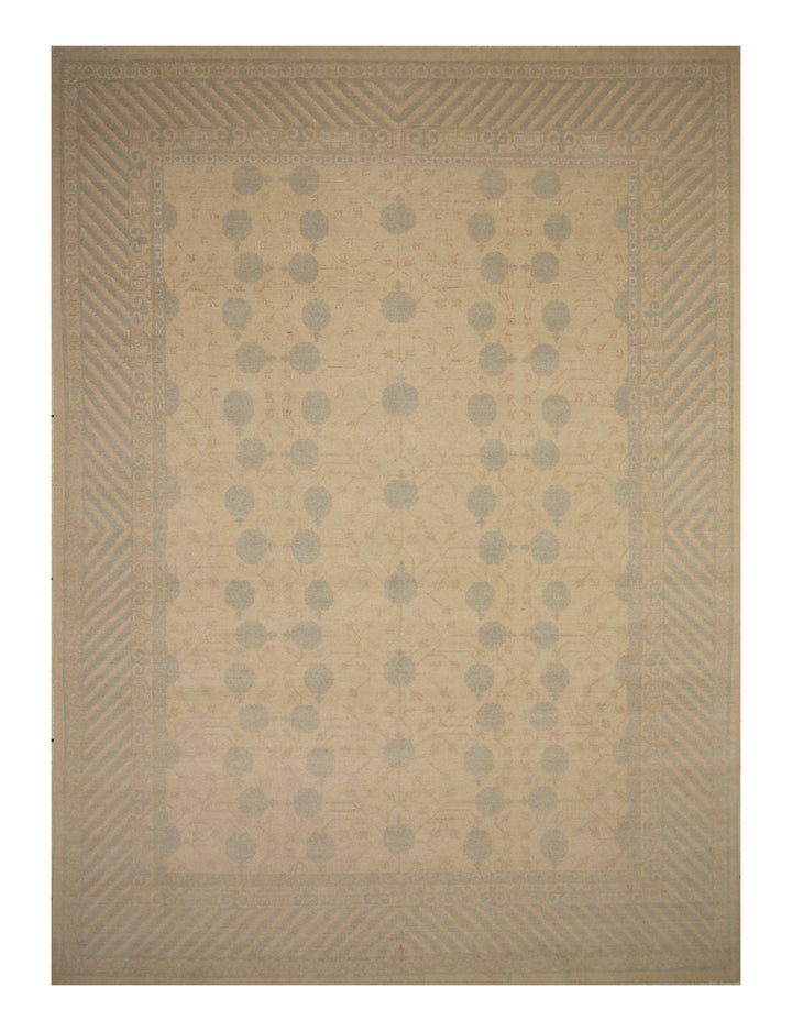 9x12 Beige Vintage Khotan Afghan Hand knotted geometric Rug - Yildiz Rugs