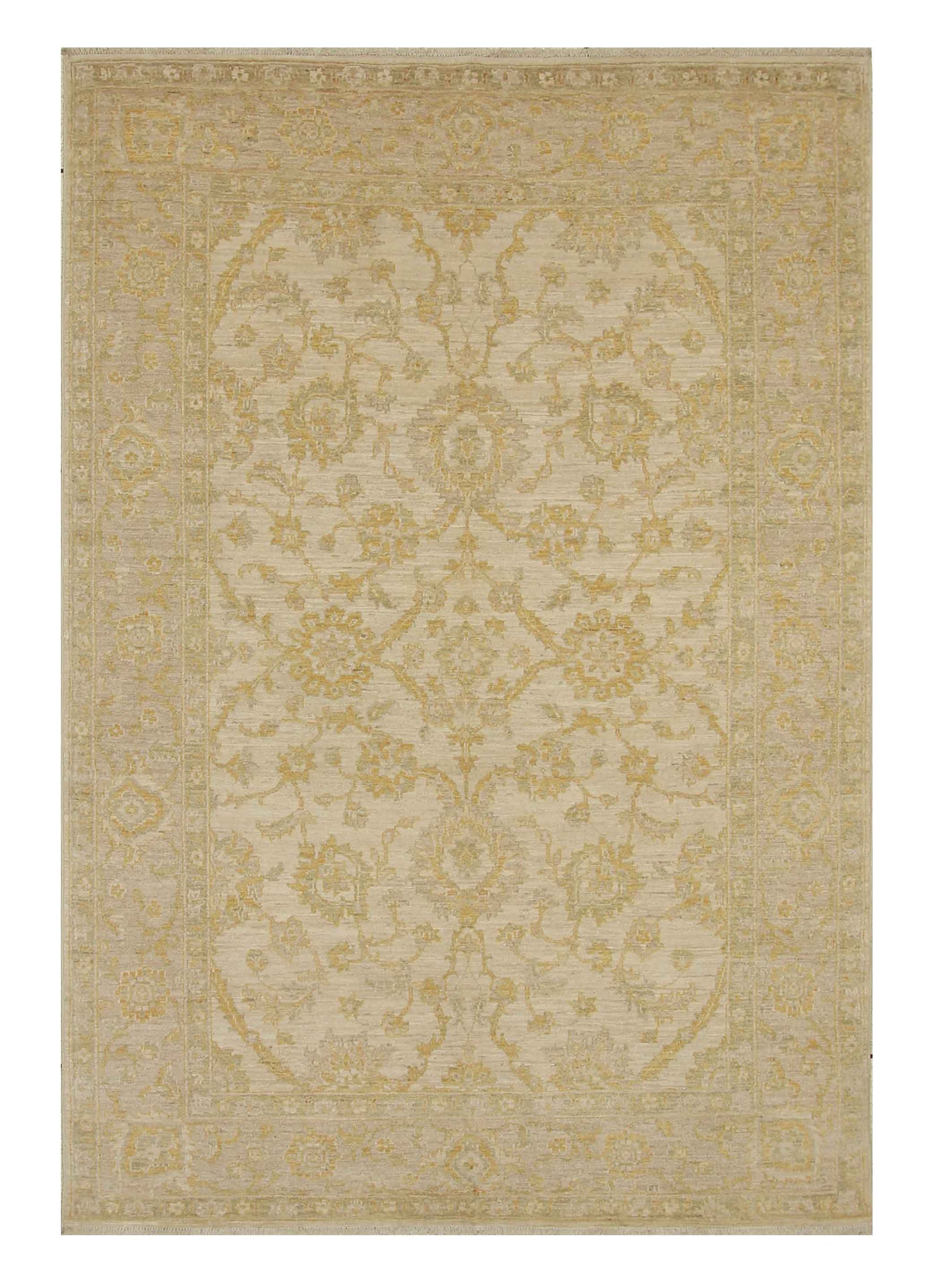 6x8 Muted Beige Vintage Tabriz Afghan Hand Knotted Oriental Rug - Yildiz Rugs