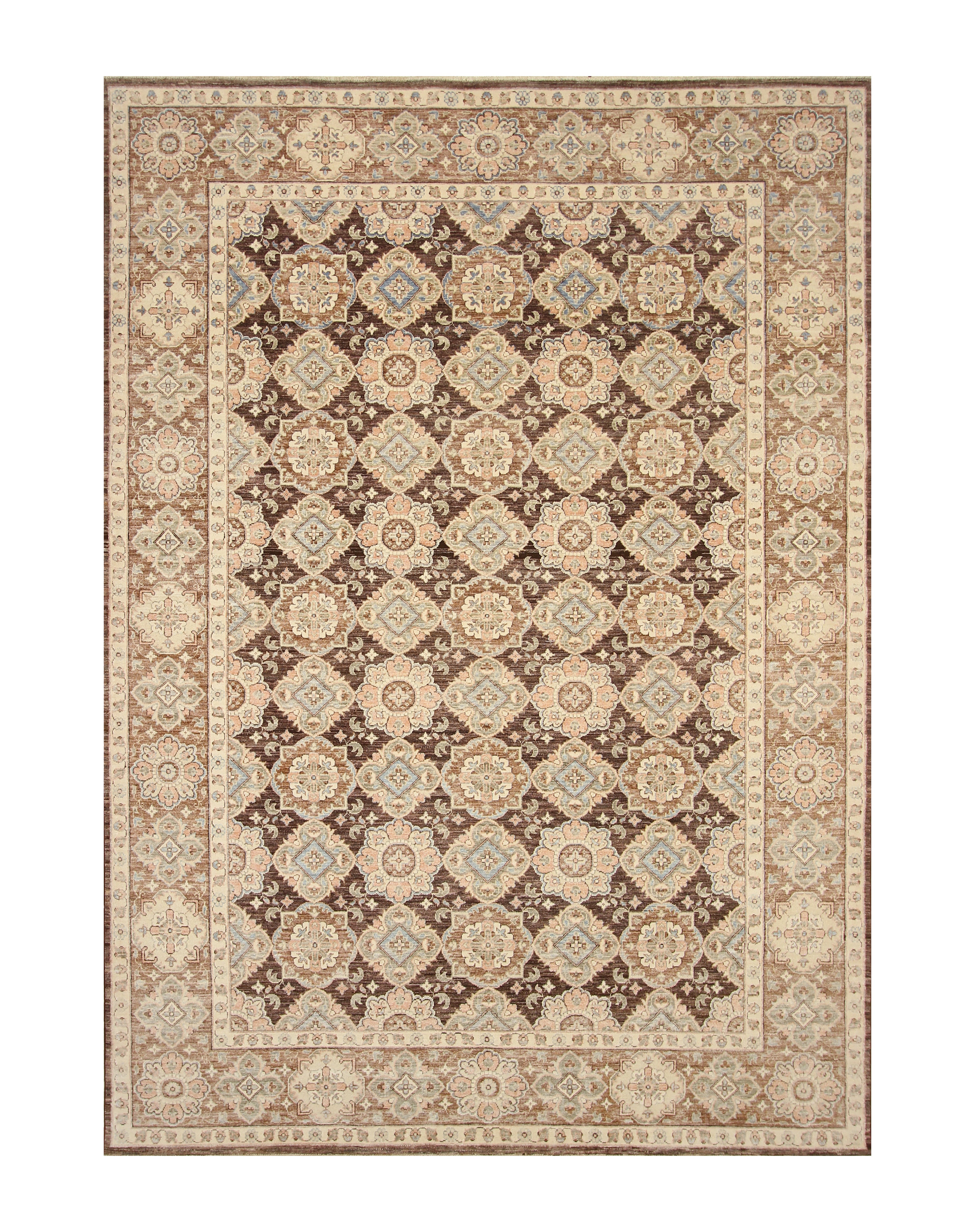7x10 Brown Vintage Tabriz Afghan Hand Knotted Oriental Geometric Rug - Yildiz Rugs