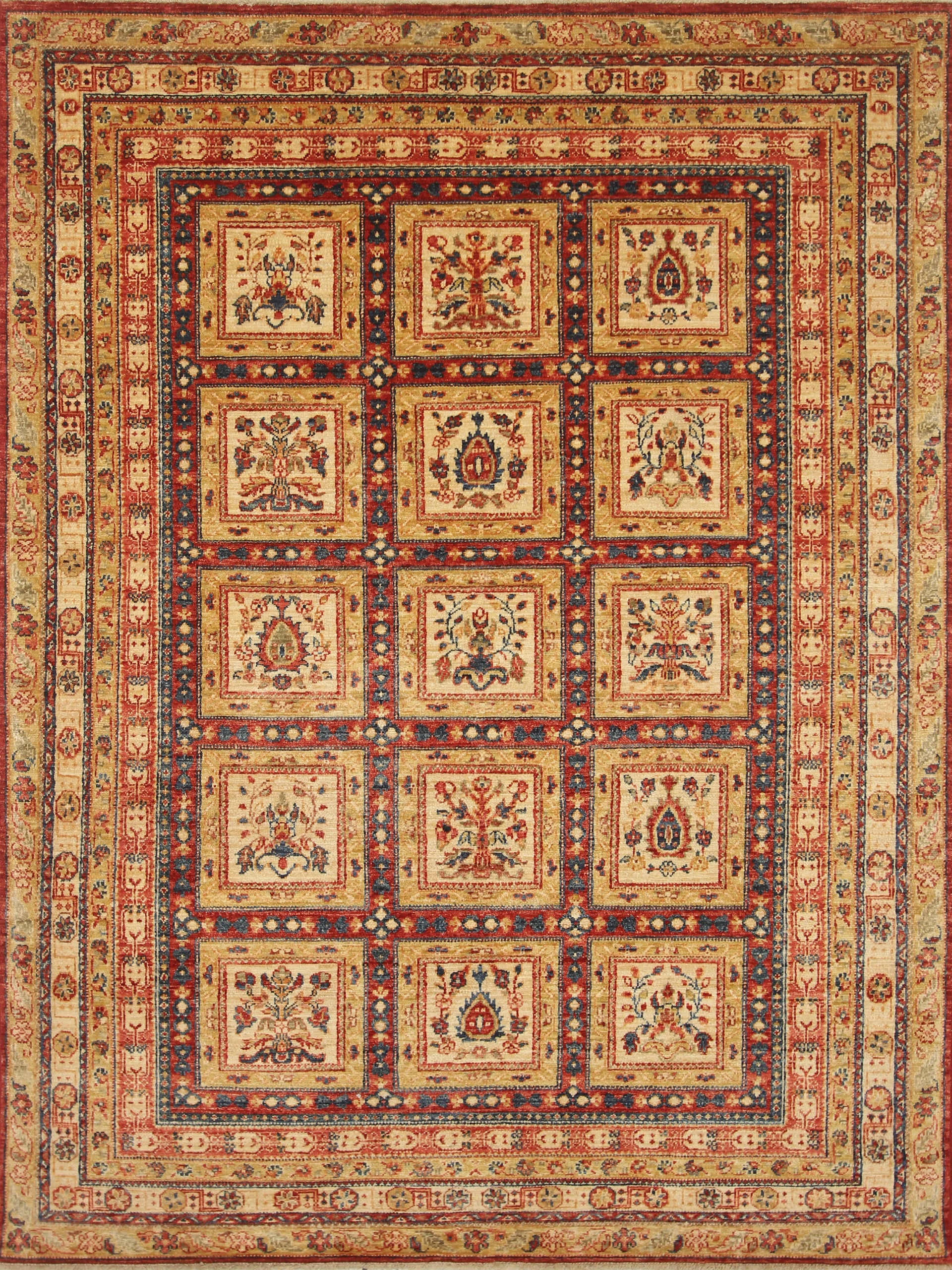 6x8 Red Beige Vintage Bakhtiar Afghan Hand knotted Rug - Yildiz Rugs