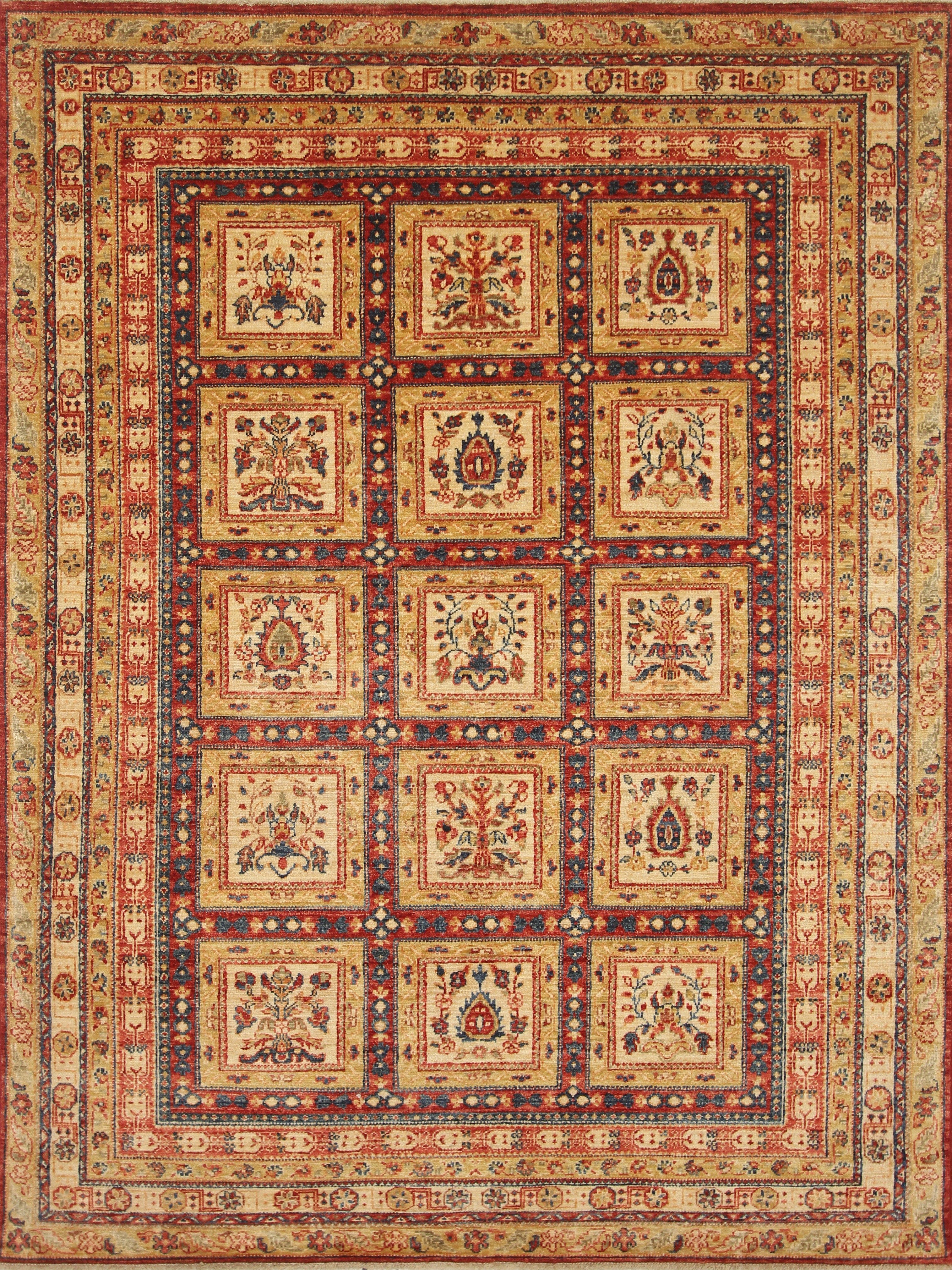 6x8 Red Beige Vintage Bakhtiar Afghan Hand knotted Rug - Yildiz Rugs