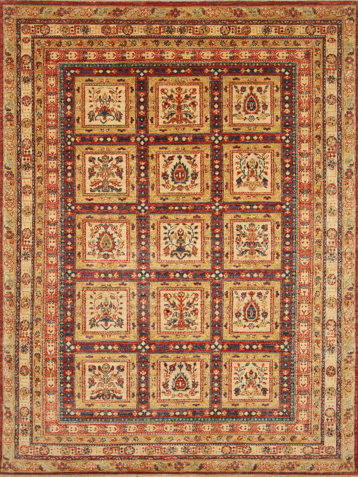 6x8 Red Beige Vintage Bakhtiar Afghan Hand knotted Rug - Yildiz Rugs