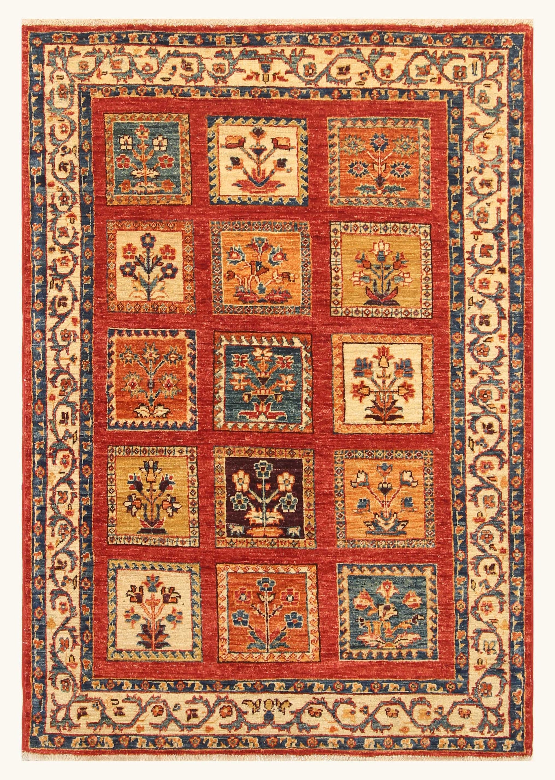 3x5 Red Bakhtiar Afghan Hand knotted Oriental Rug - Yildiz Rugs