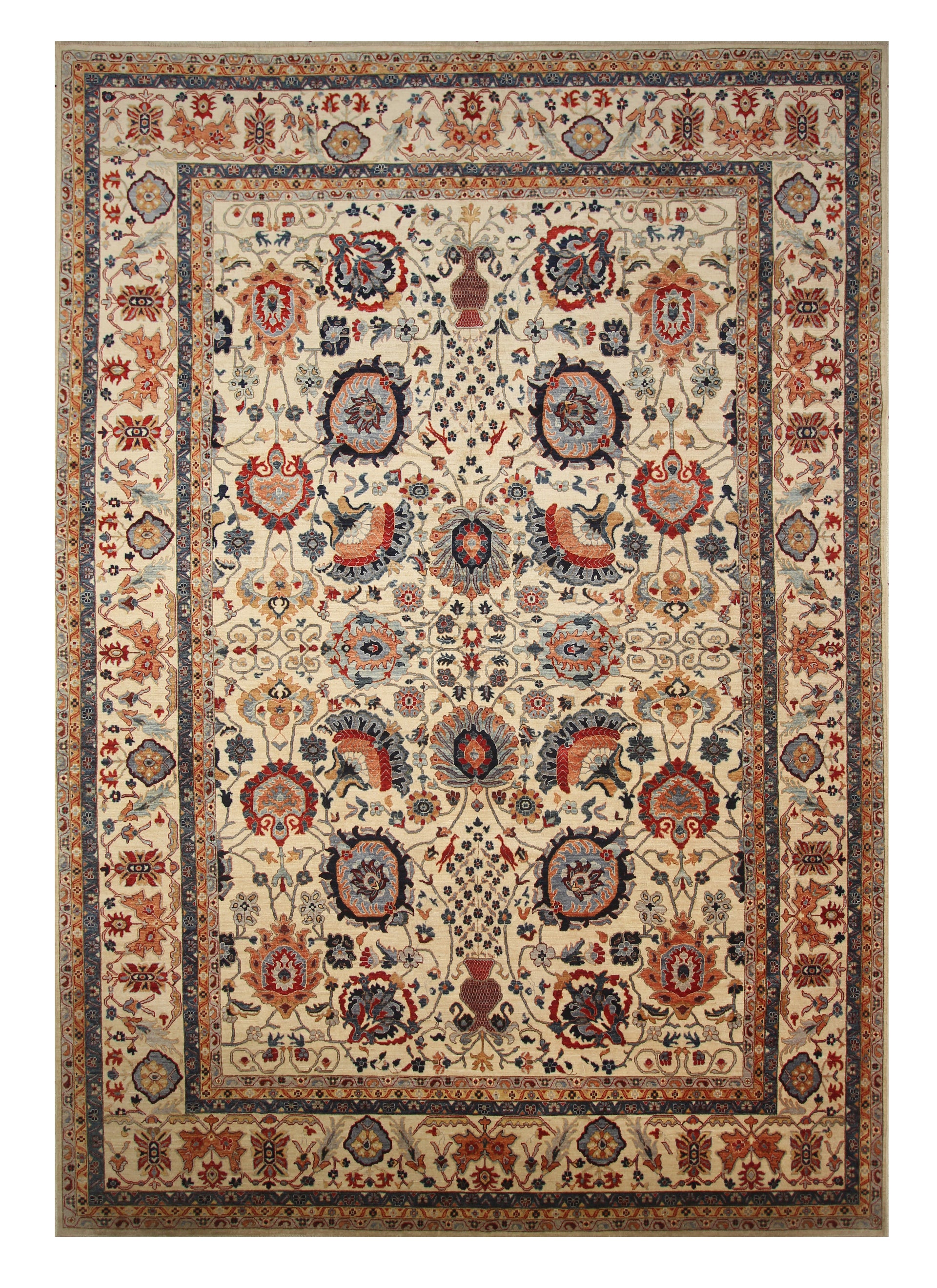 10x14 Ivory Beige Sultanabad Hand-Knotted Afghan Rug