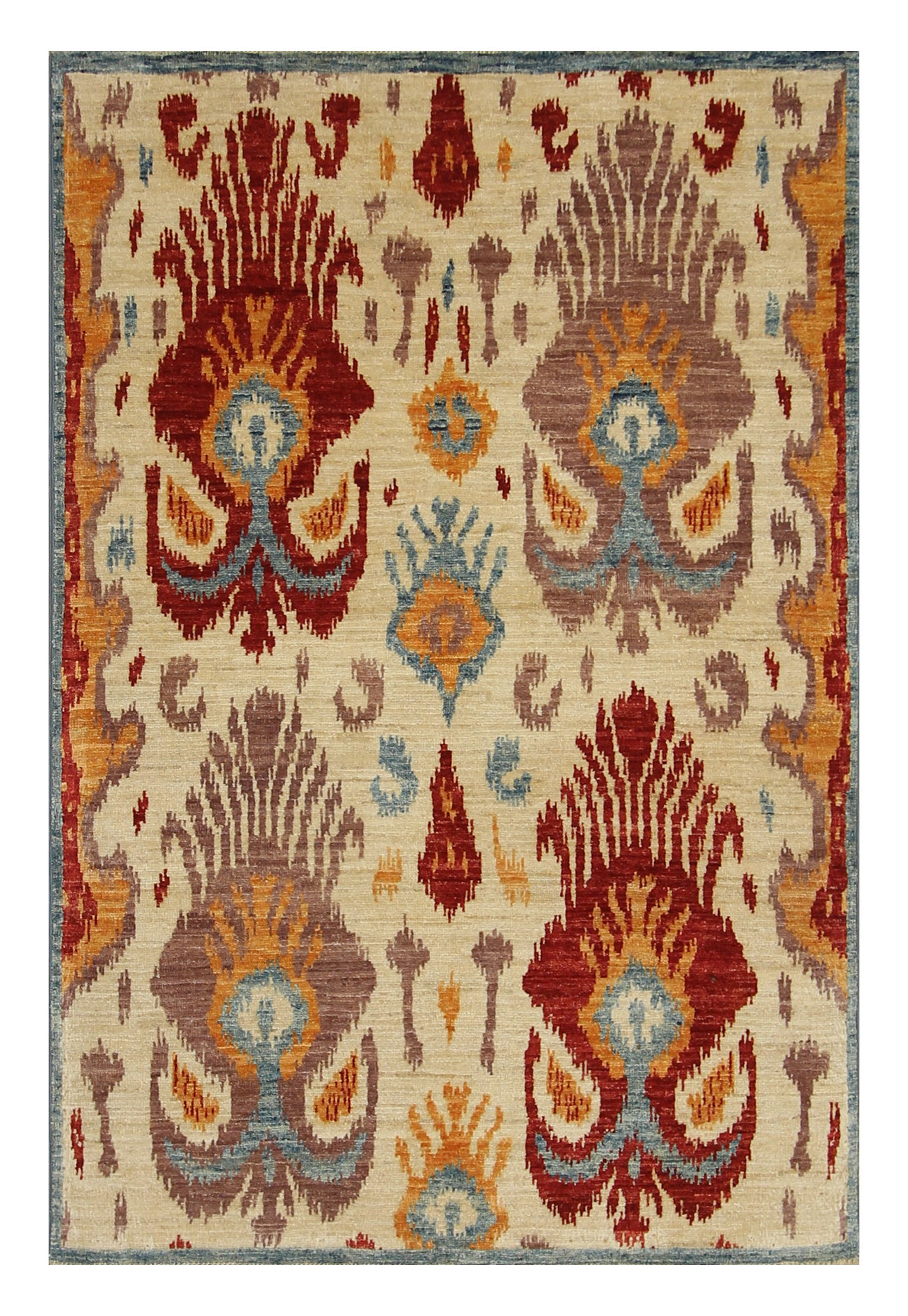 3x5 Beige Ikat Afghan Hand Knotted Rug