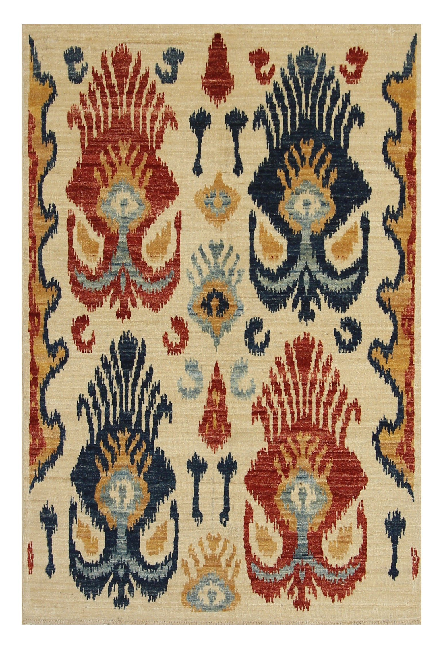 3x5 Beige Ikat Afghan Hand Knotted Rug