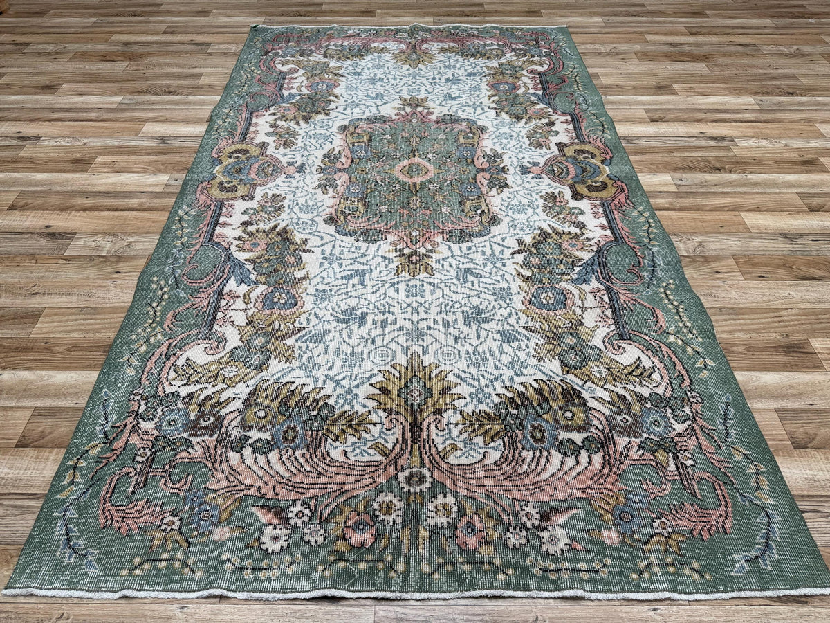 5'11"x10'1" Vintage Sage Green Hand-Knotted Turkish Rug - Yildiz Rugs