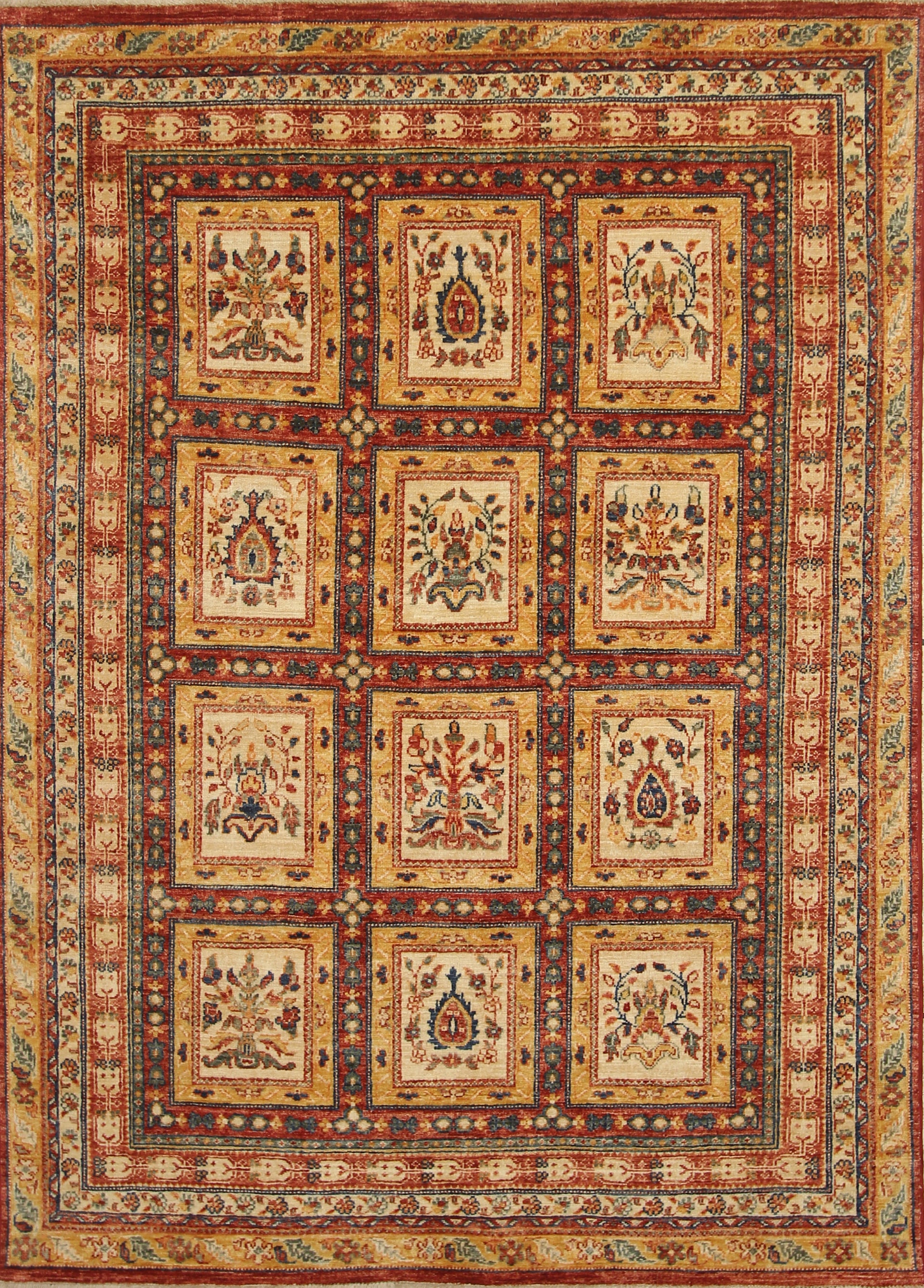 5x7 Beige Bakhtiar Afghan Hand-Knotted Oriental Rug - Yildiz Rugs