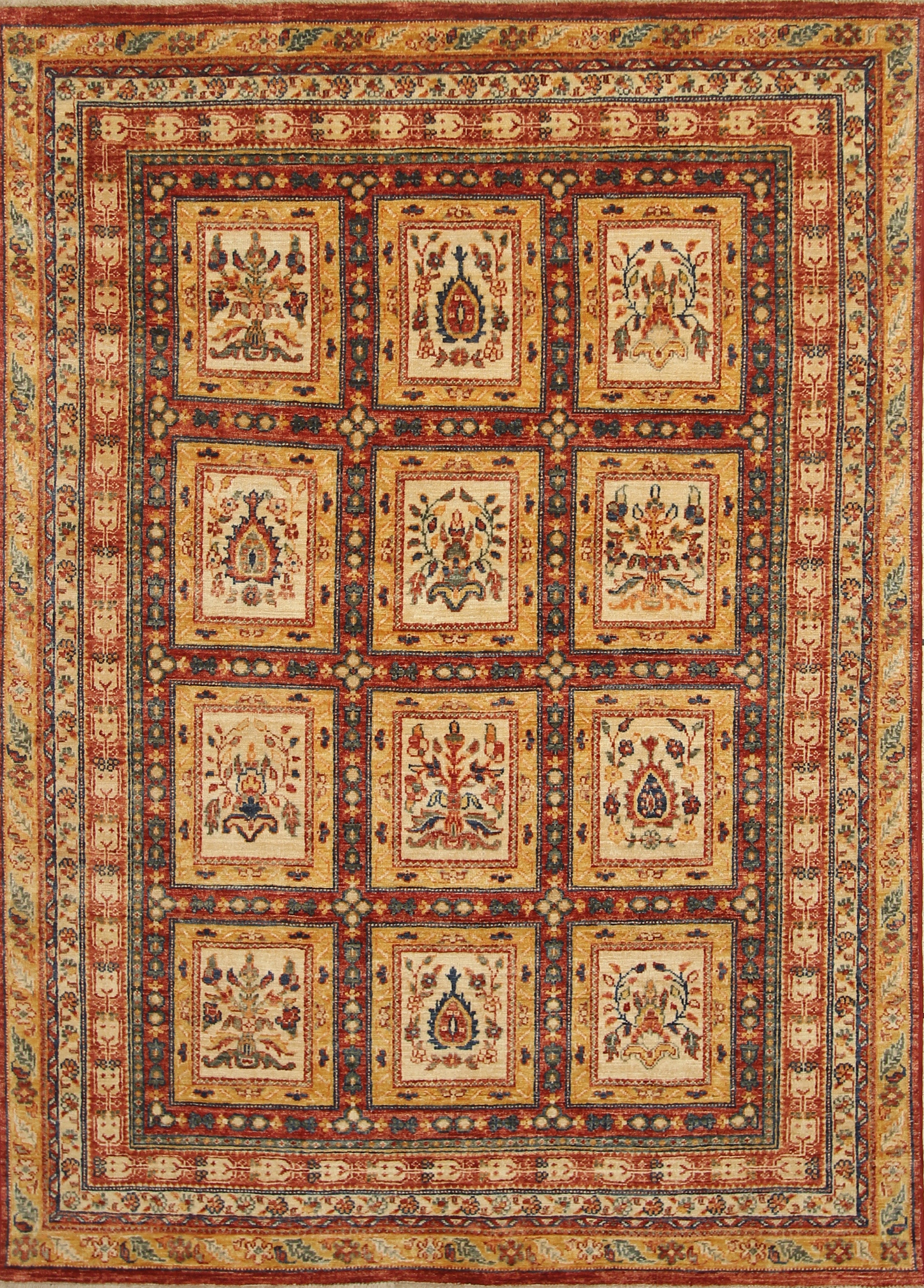5x7 Beige Bakhtiar Afghan Hand-Knotted Oriental Rug - Yildiz Rugs