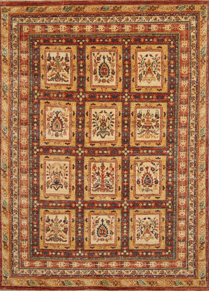 5x7 Beige Bakhtiar Afghan Hand-Knotted Oriental Rug - Yildiz Rugs