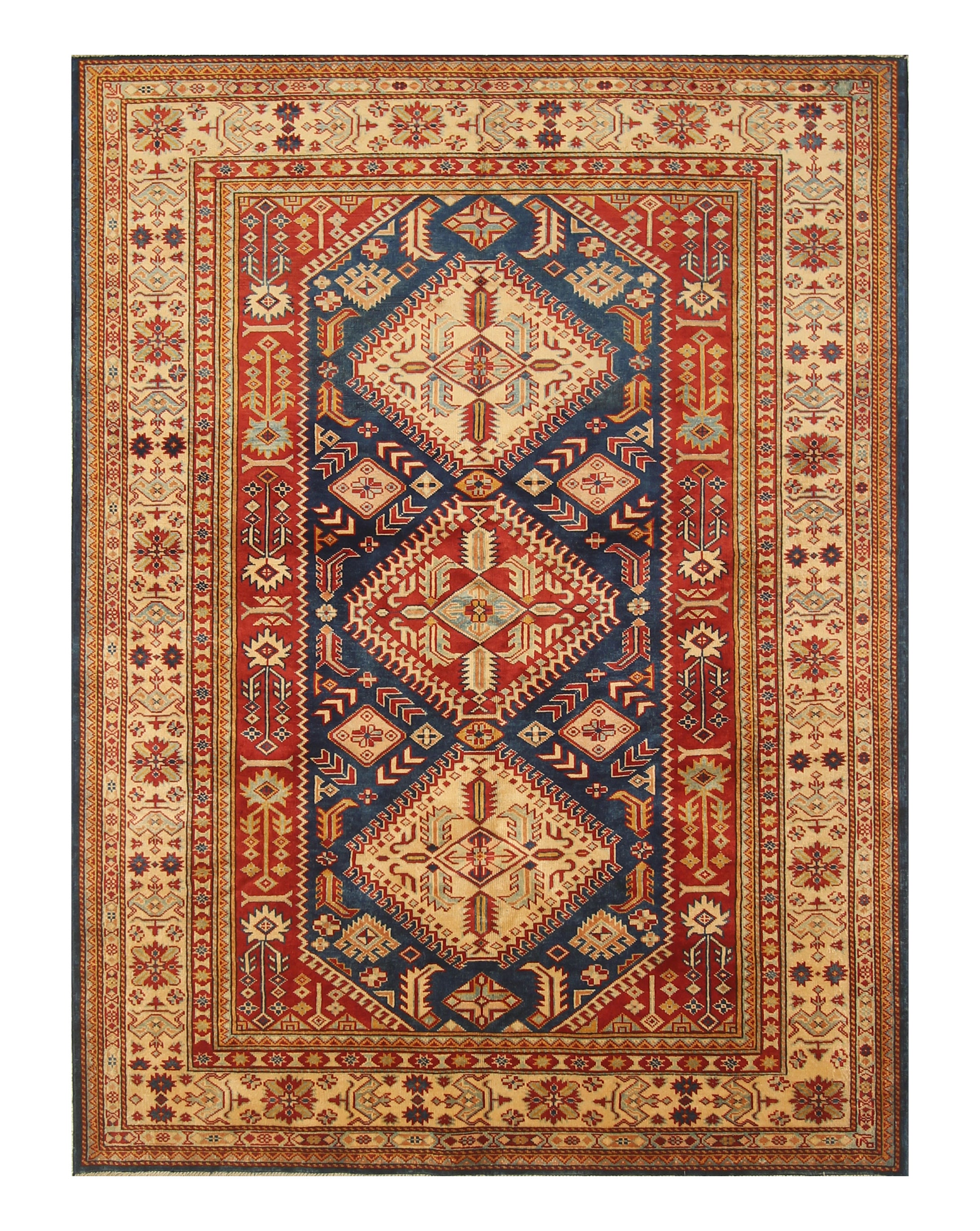 5x7 Navy Blue Shirvan Afghan Hand-Knotted Geometric Rug - Yildiz Rugs