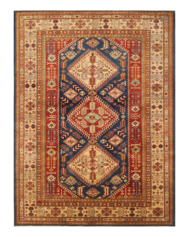 5x7 Navy Blue Shirvan Afghan Hand-Knotted Geometric Rug - Yildiz Rugs