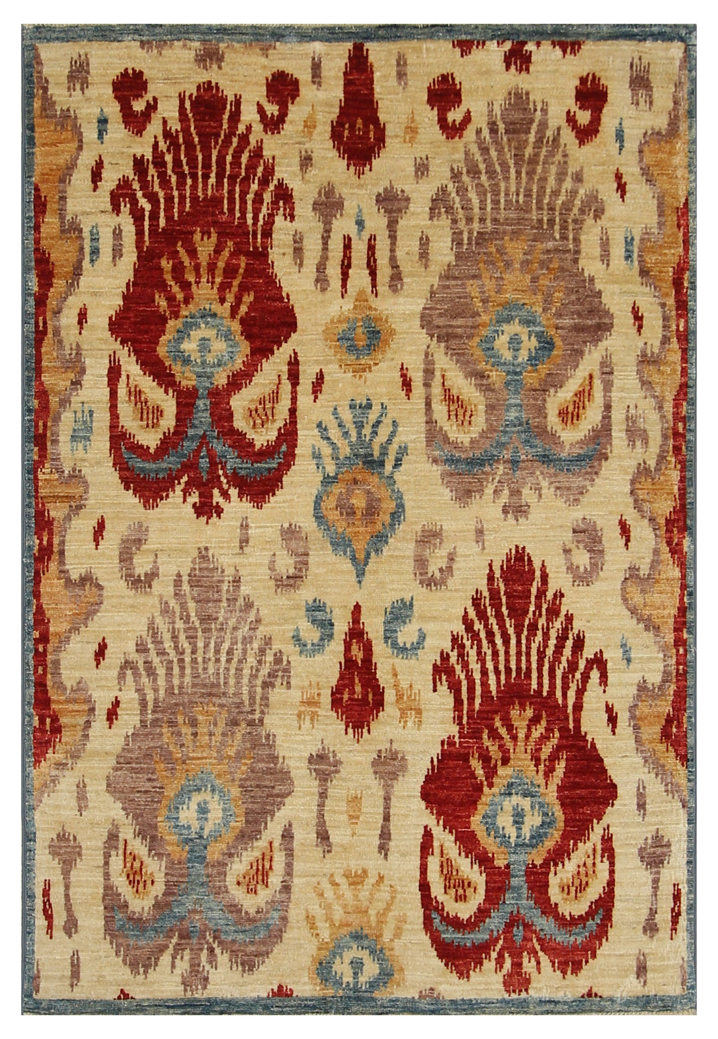 3x5 Beige Ikat Afghan Hand Knotted Rug